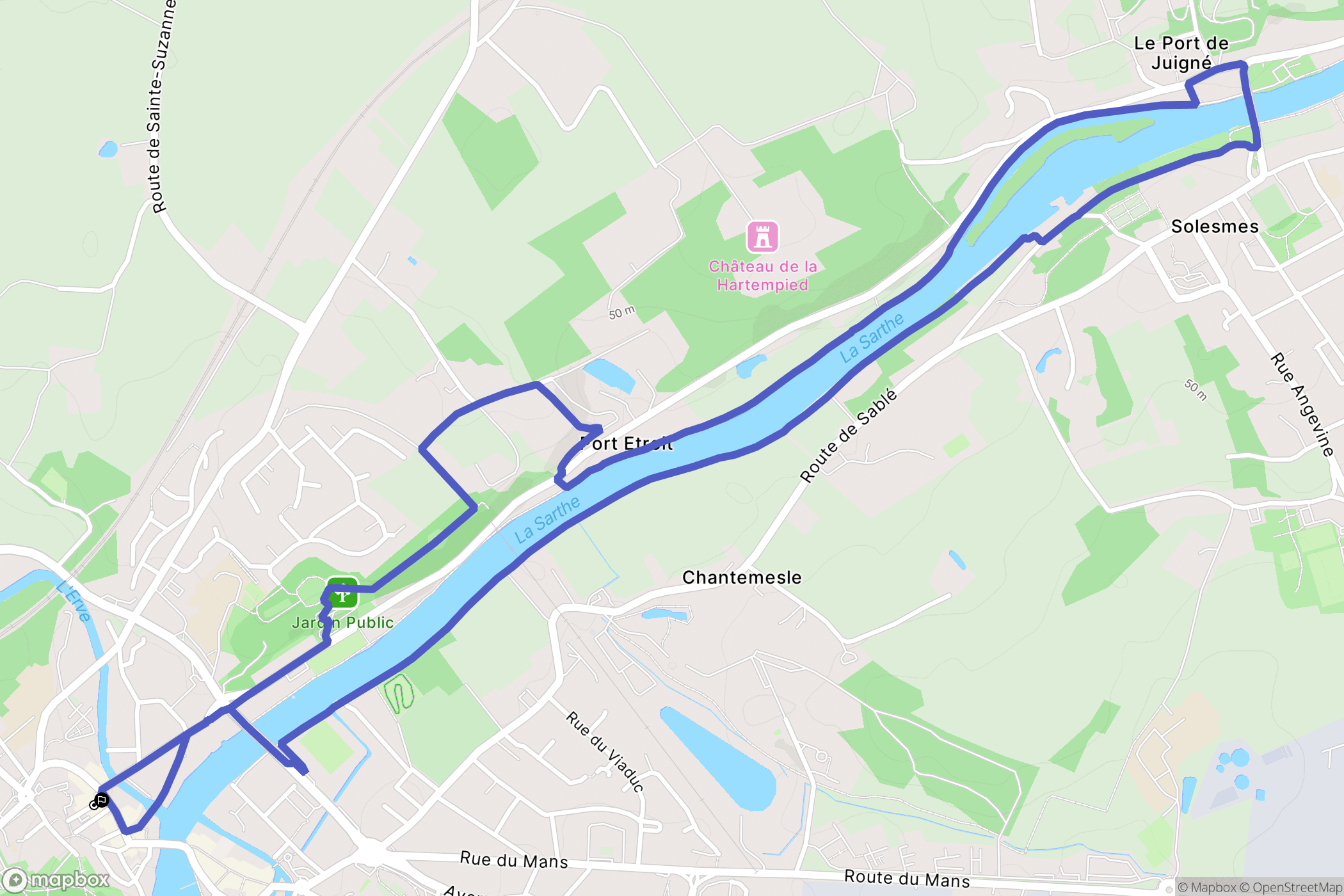 Sablé-sur-Sarthe : carte du parcours de randonnée - France