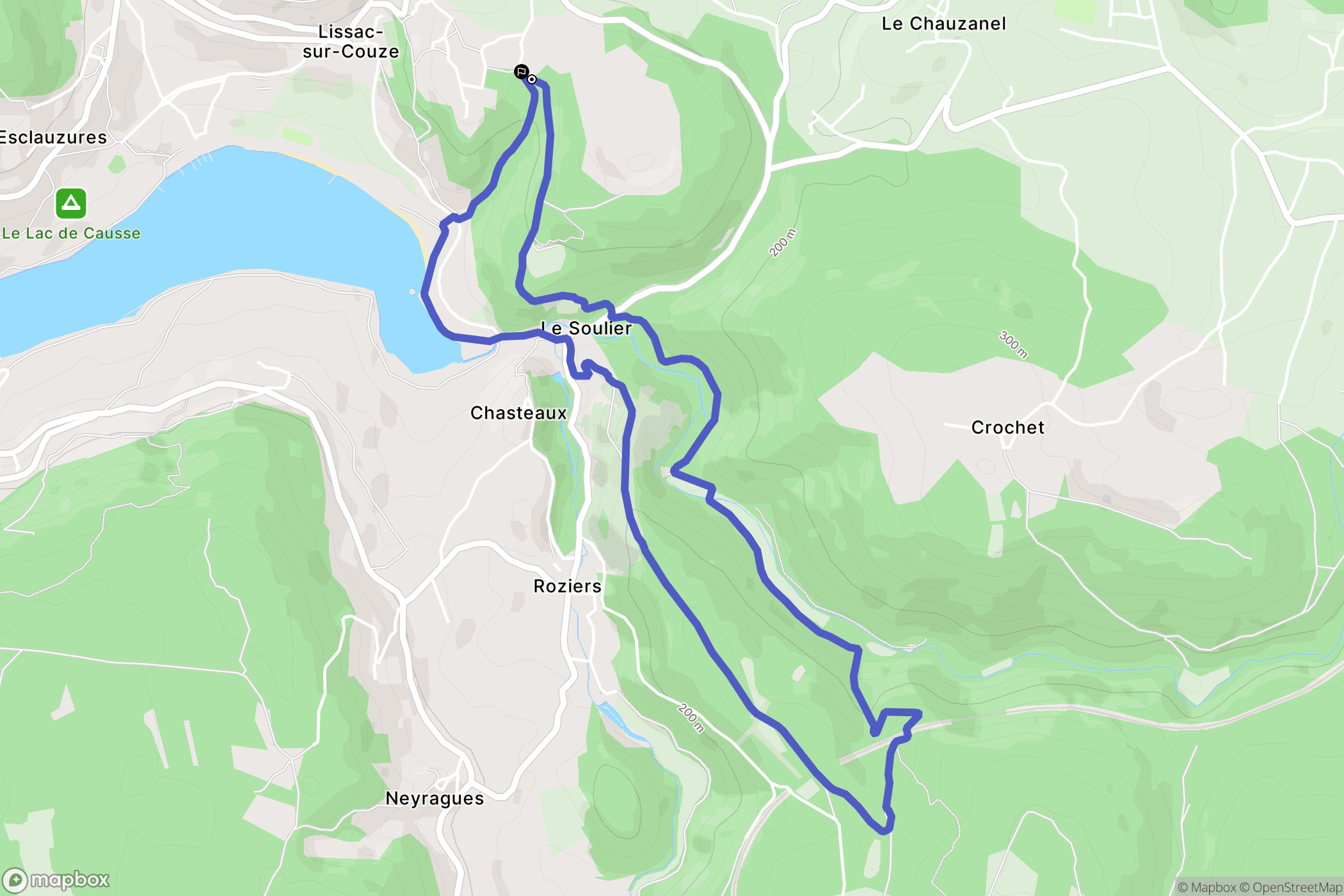 Lissac-sur-Couze : carte du parcours de randonnée - France