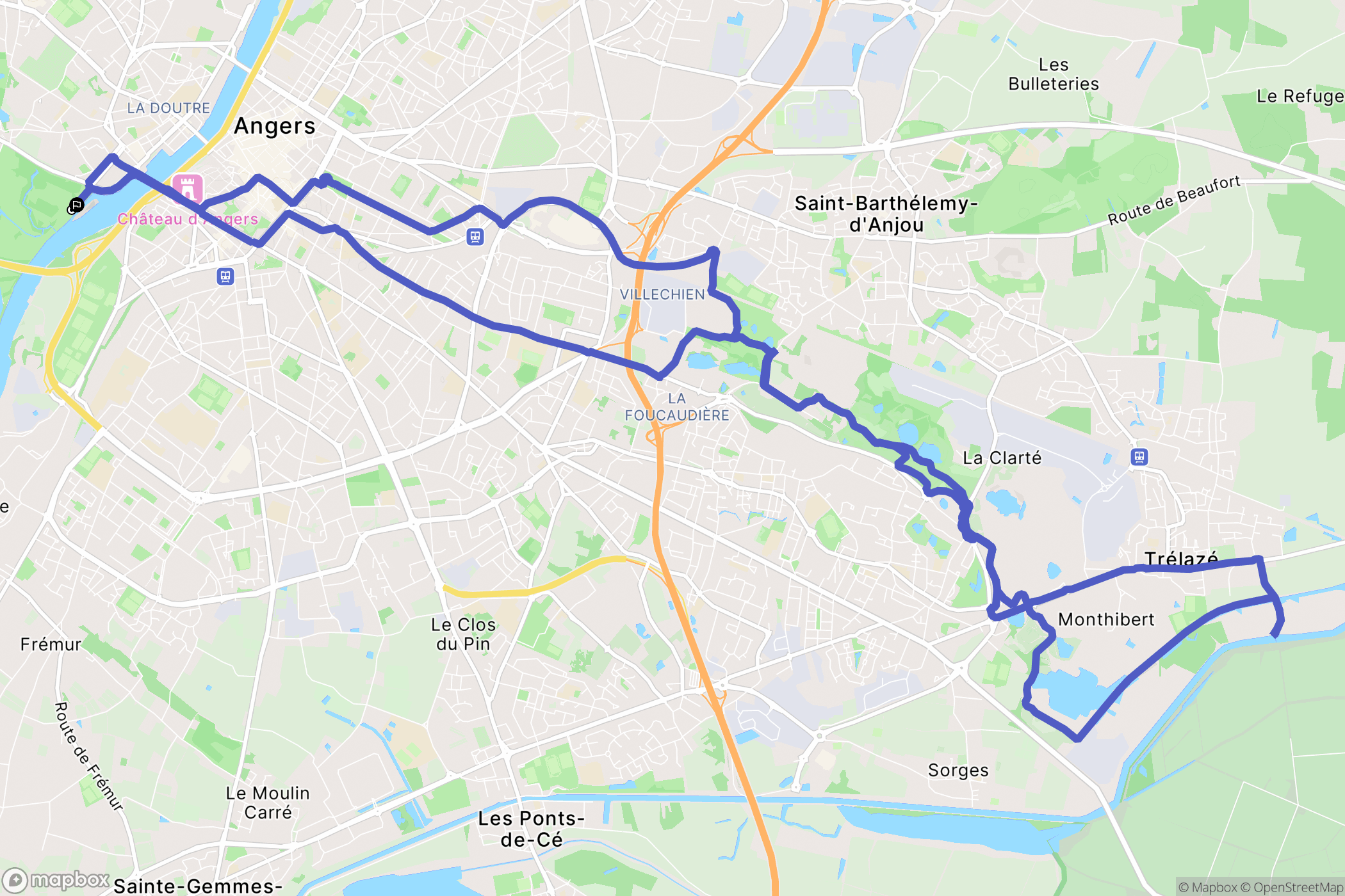 Angers : carte du parcours de randonnée - France