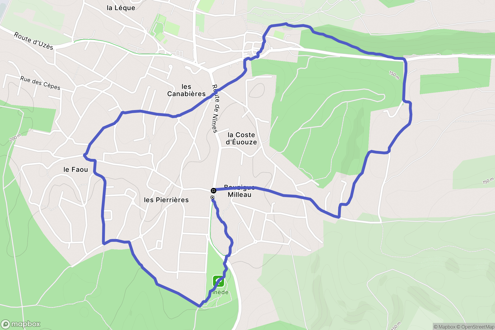 Poulx : carte du parcours de randonnée - France