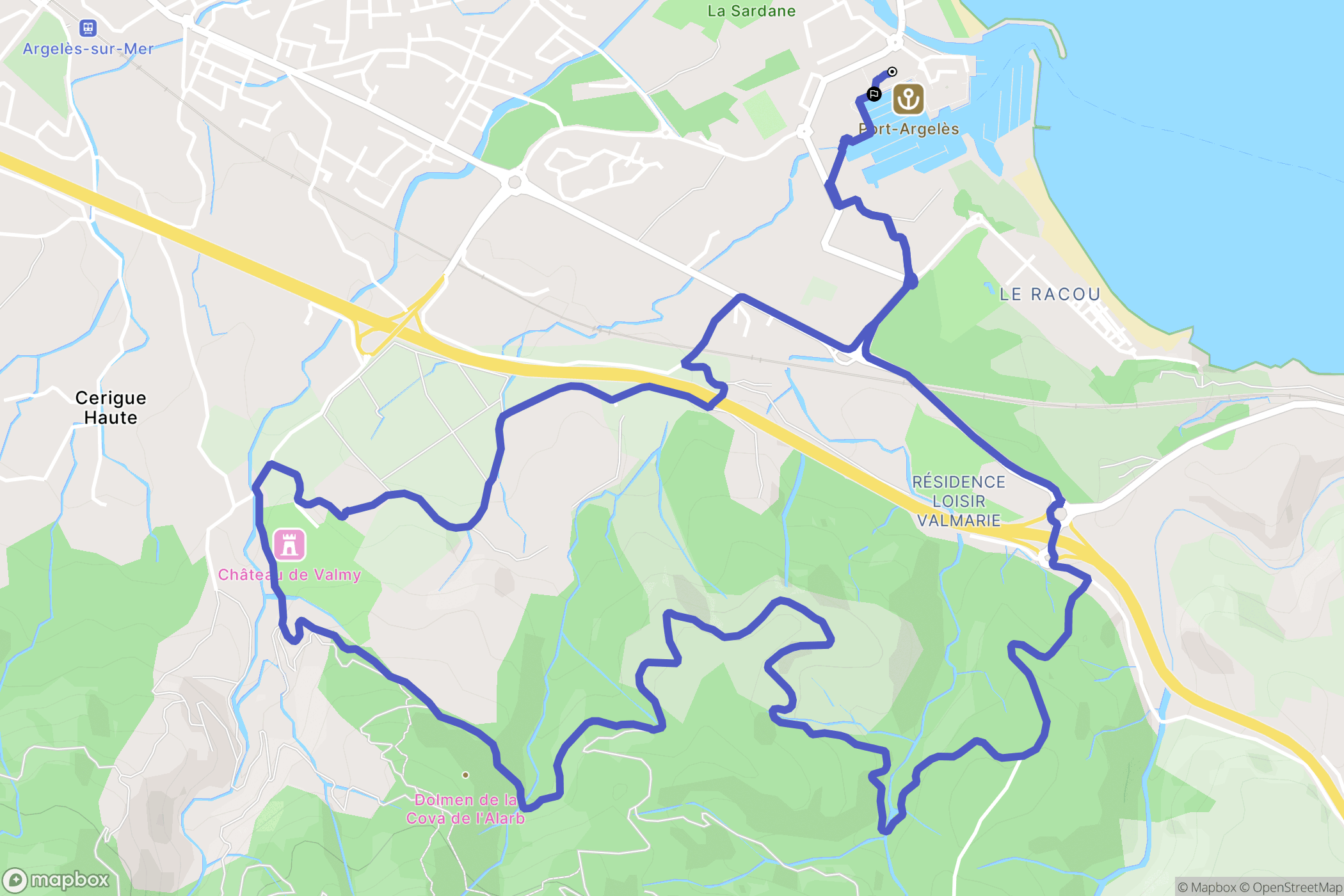 Argelès-sur-Mer : carte du parcours de randonnée - France