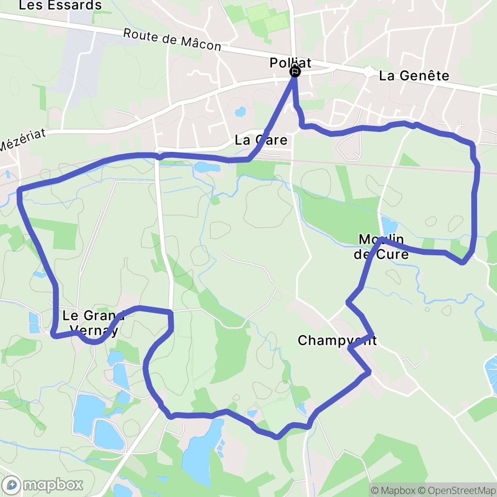 Polliat : carte du parcours de randonnée - France