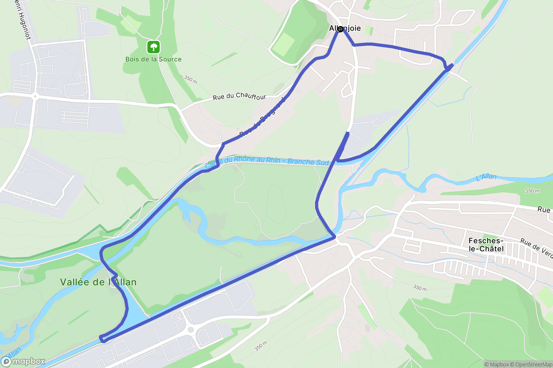 Allenjoie : carte du parcours de randonnée - France