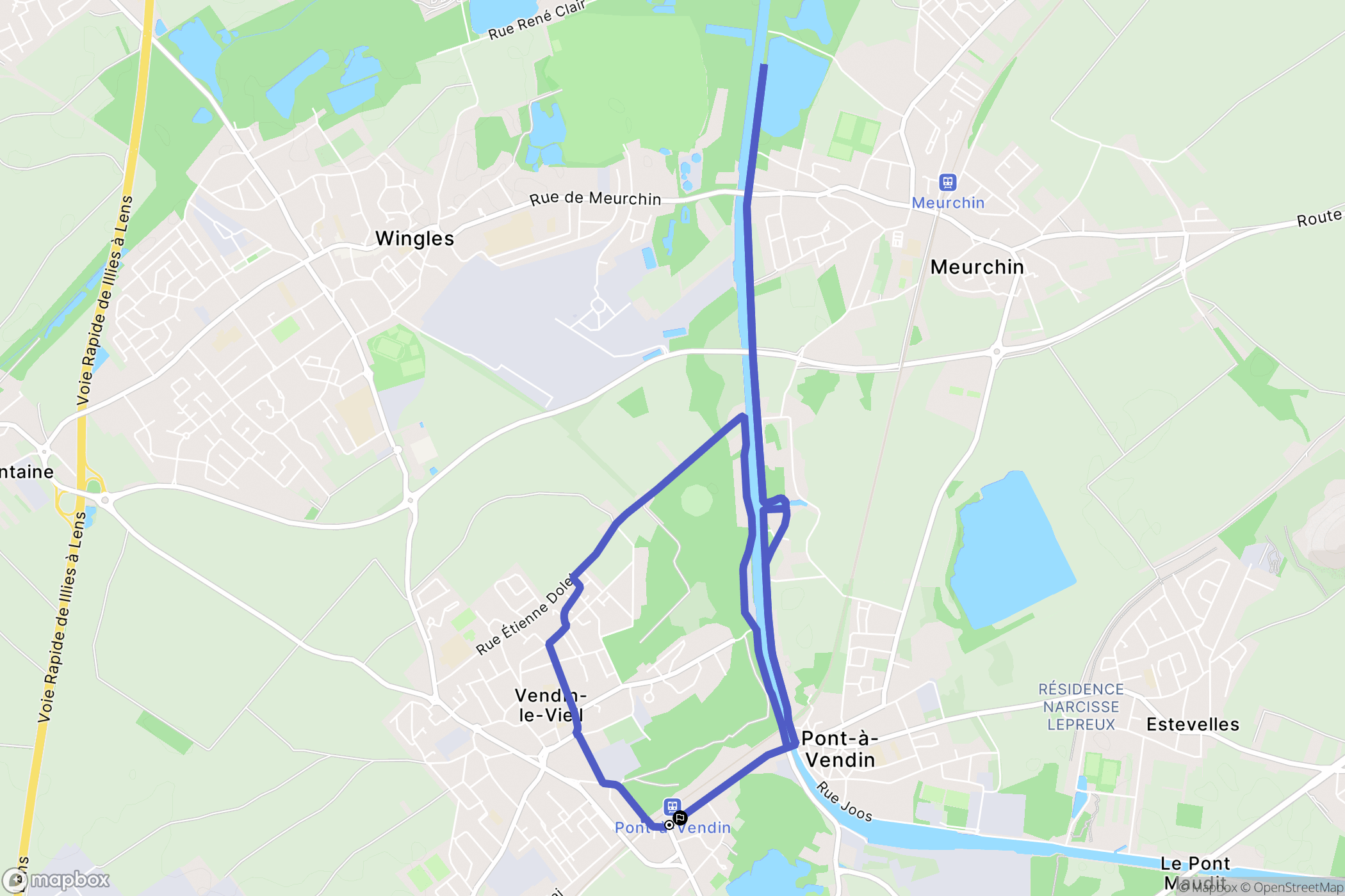 Pont-à-Vendin : carte du parcours de randonnée - France