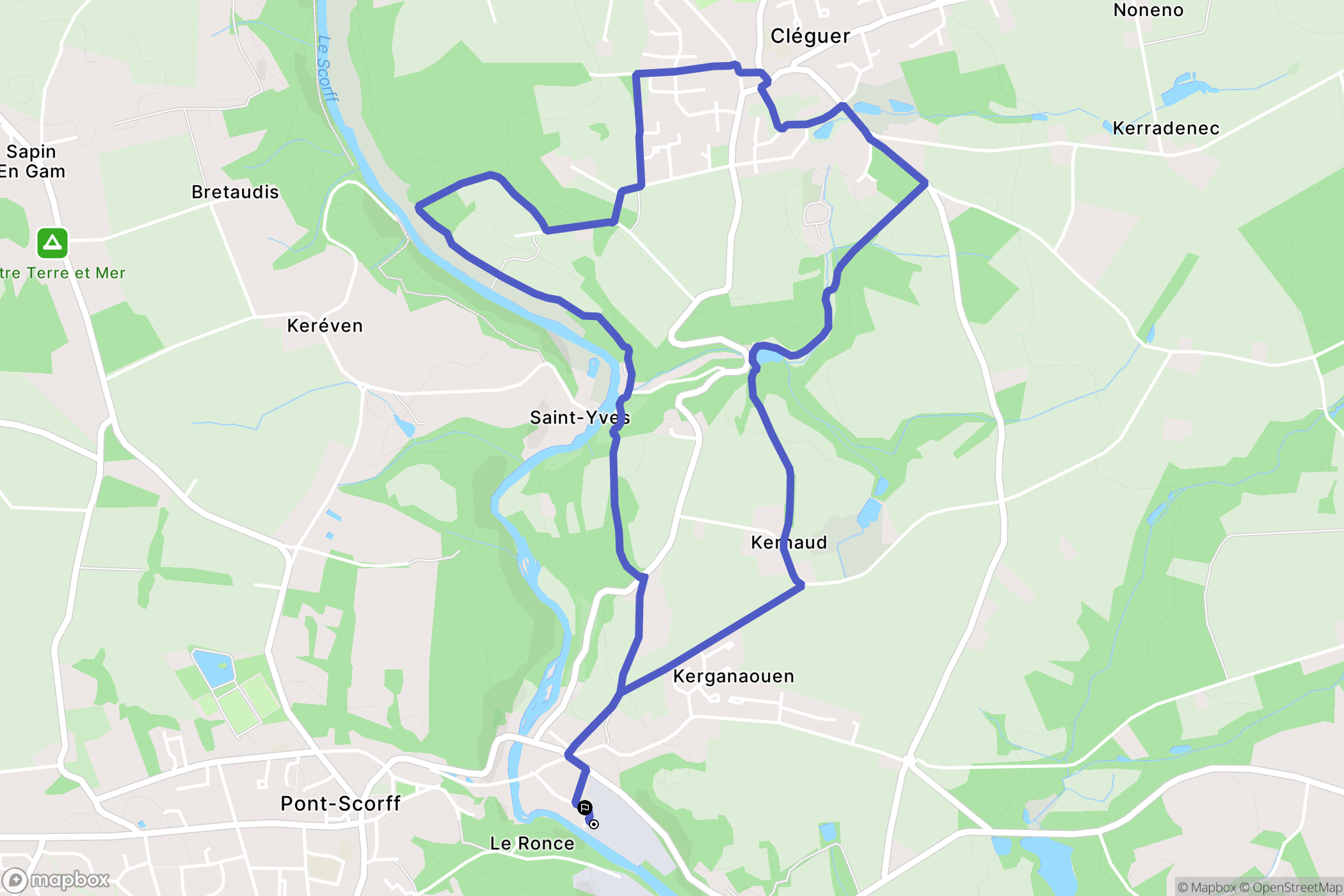 Cléguer : carte du parcours de randonnée - France