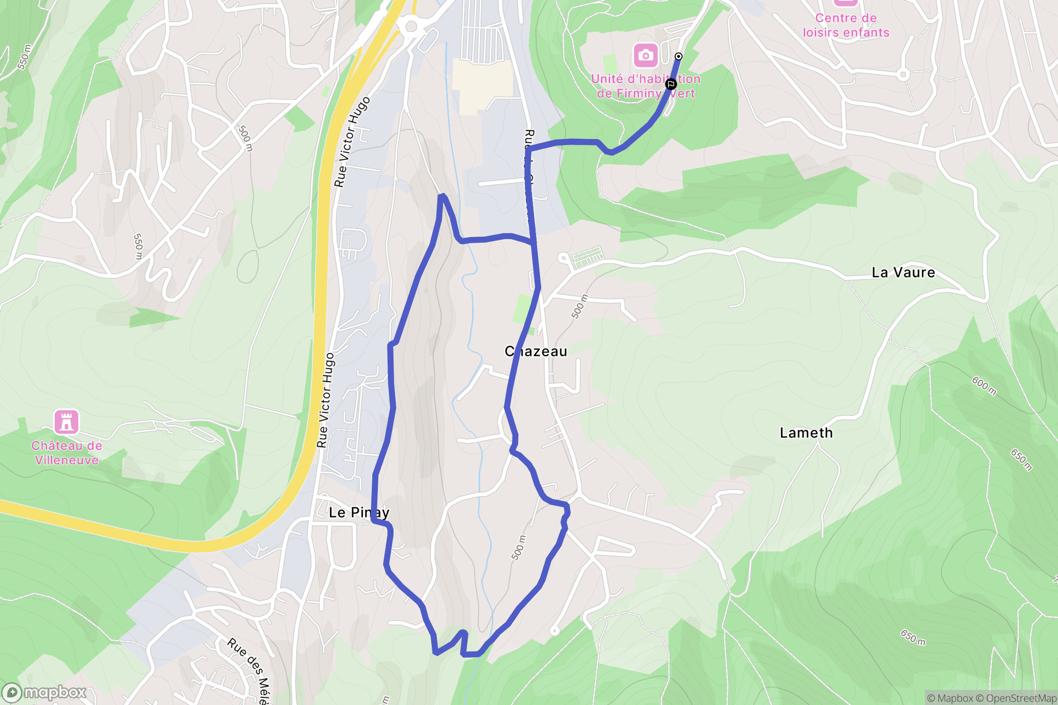 Firminy : carte du parcours de randonnée - France