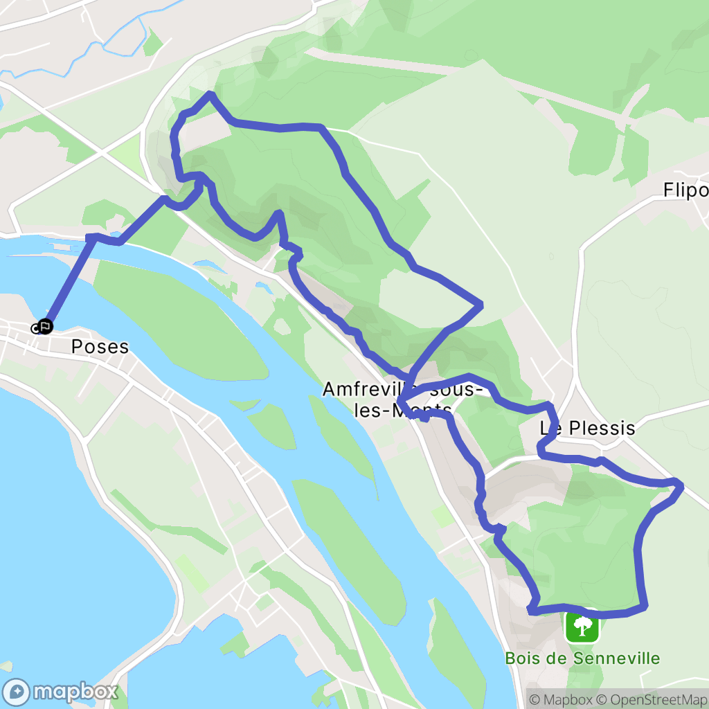 Poses : carte du parcours de randonnée - France