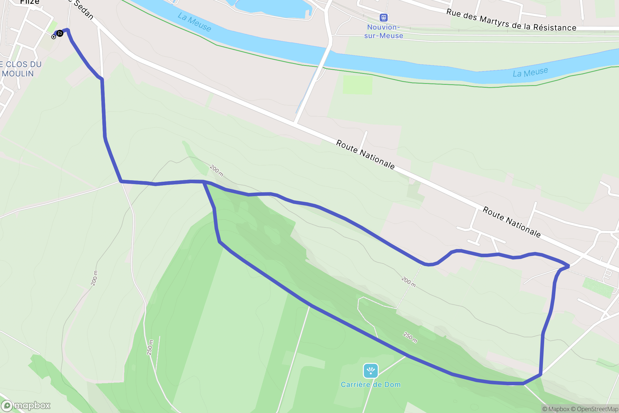 Flize : carte du parcours de randonnée - France