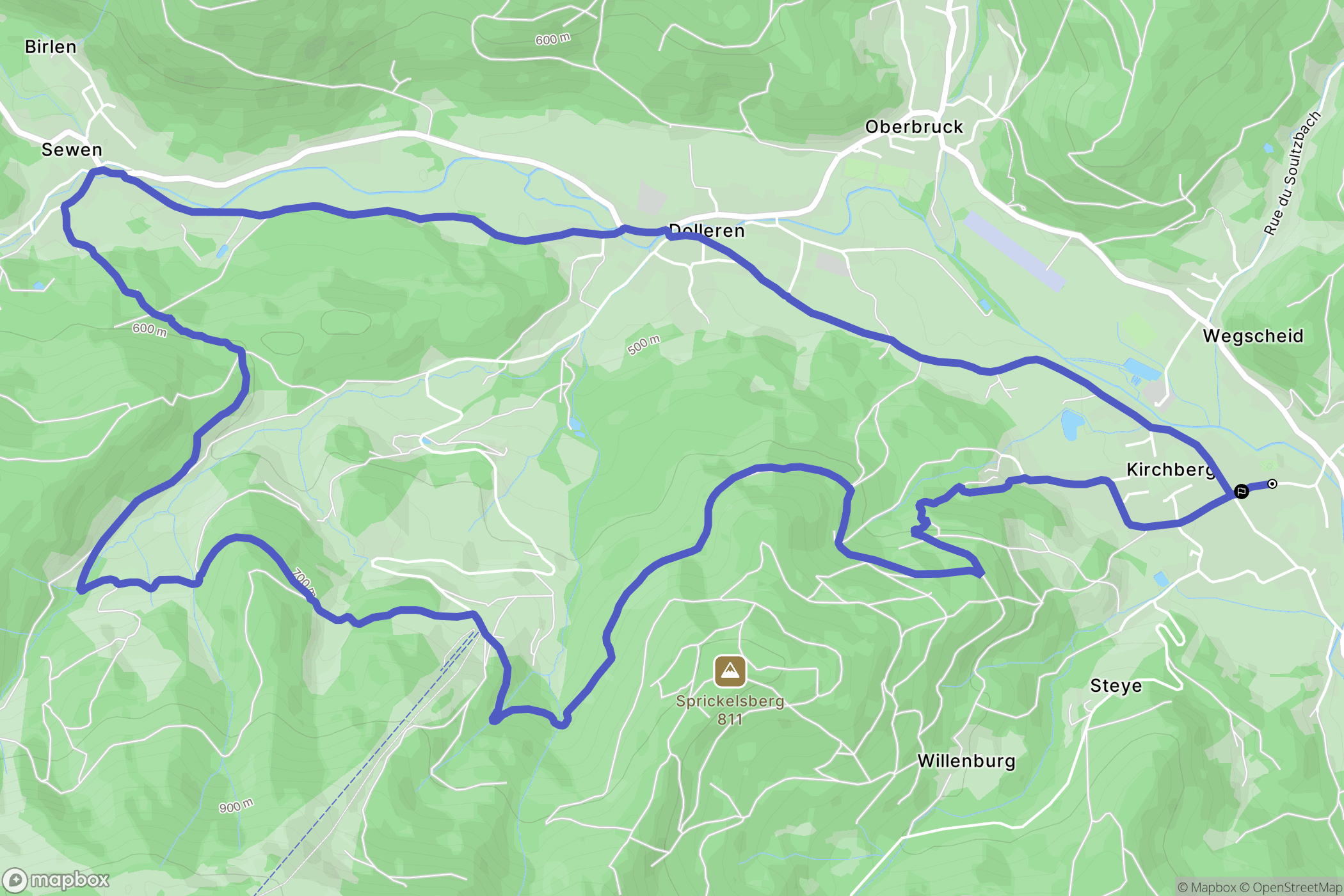 Kirchberg : carte du parcours de randonnée - France