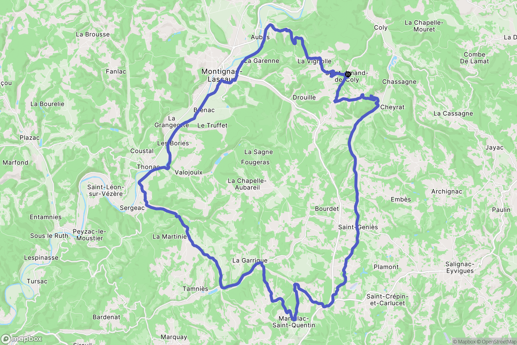 Coly-Saint-Amand : carte du parcours de randonnée - France
