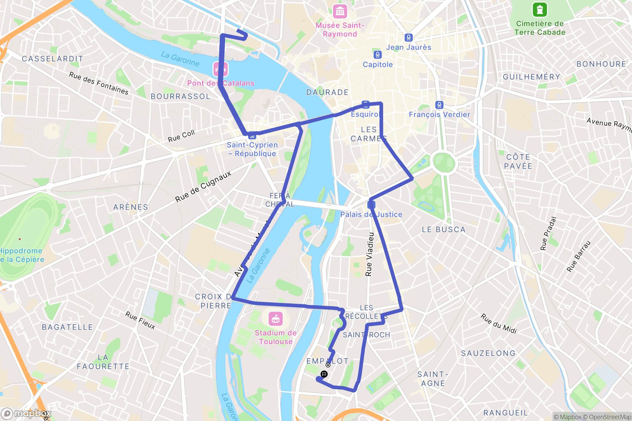 Toulouse : carte du parcours de randonnée - France