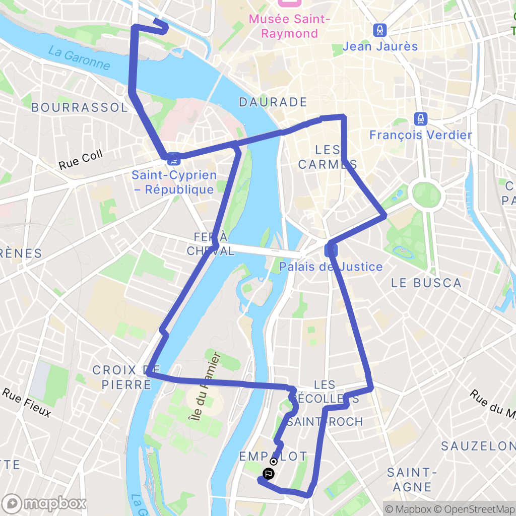 Toulouse : carte du parcours de randonnée - France