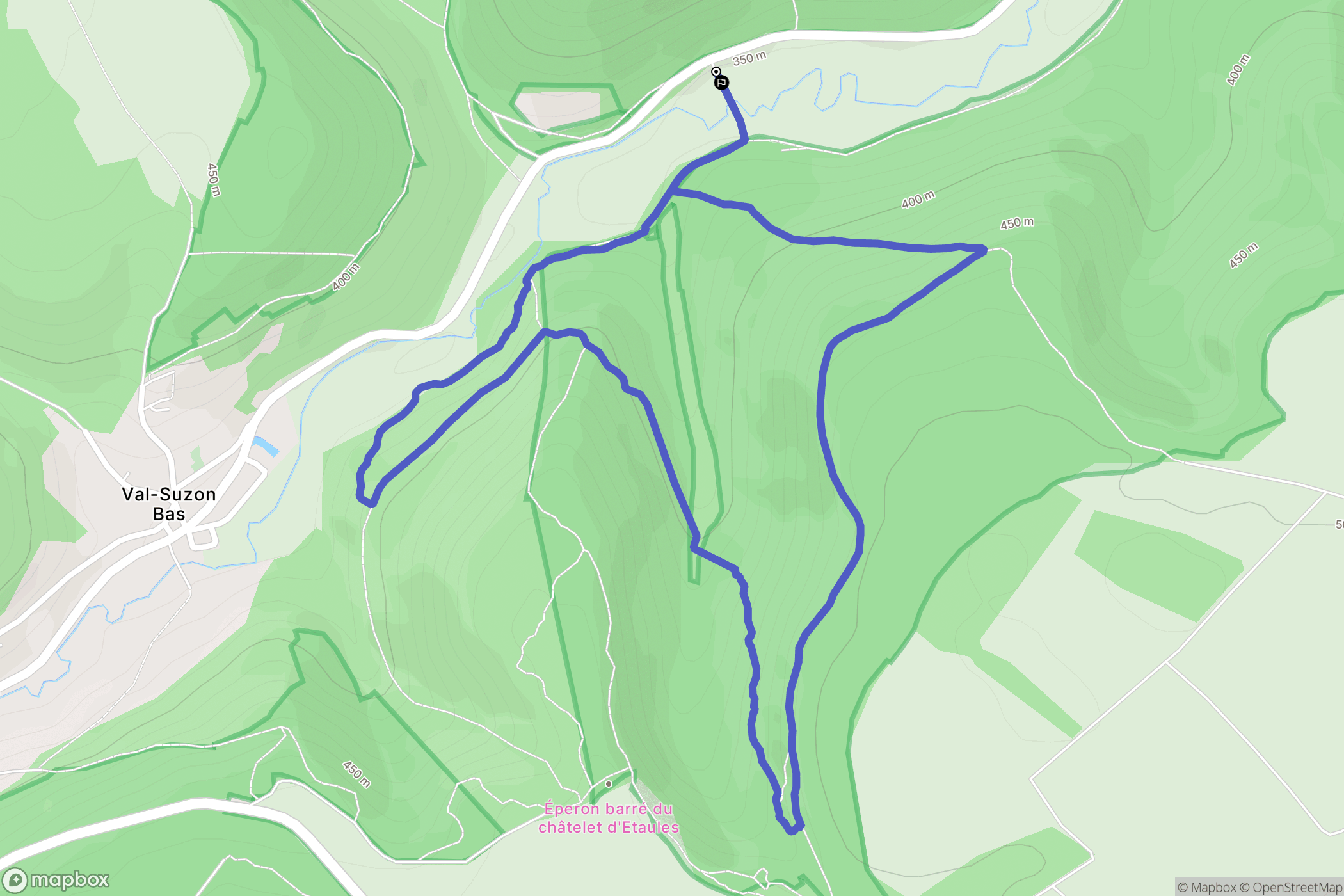Val Suzon : carte du parcours de randonnée - France