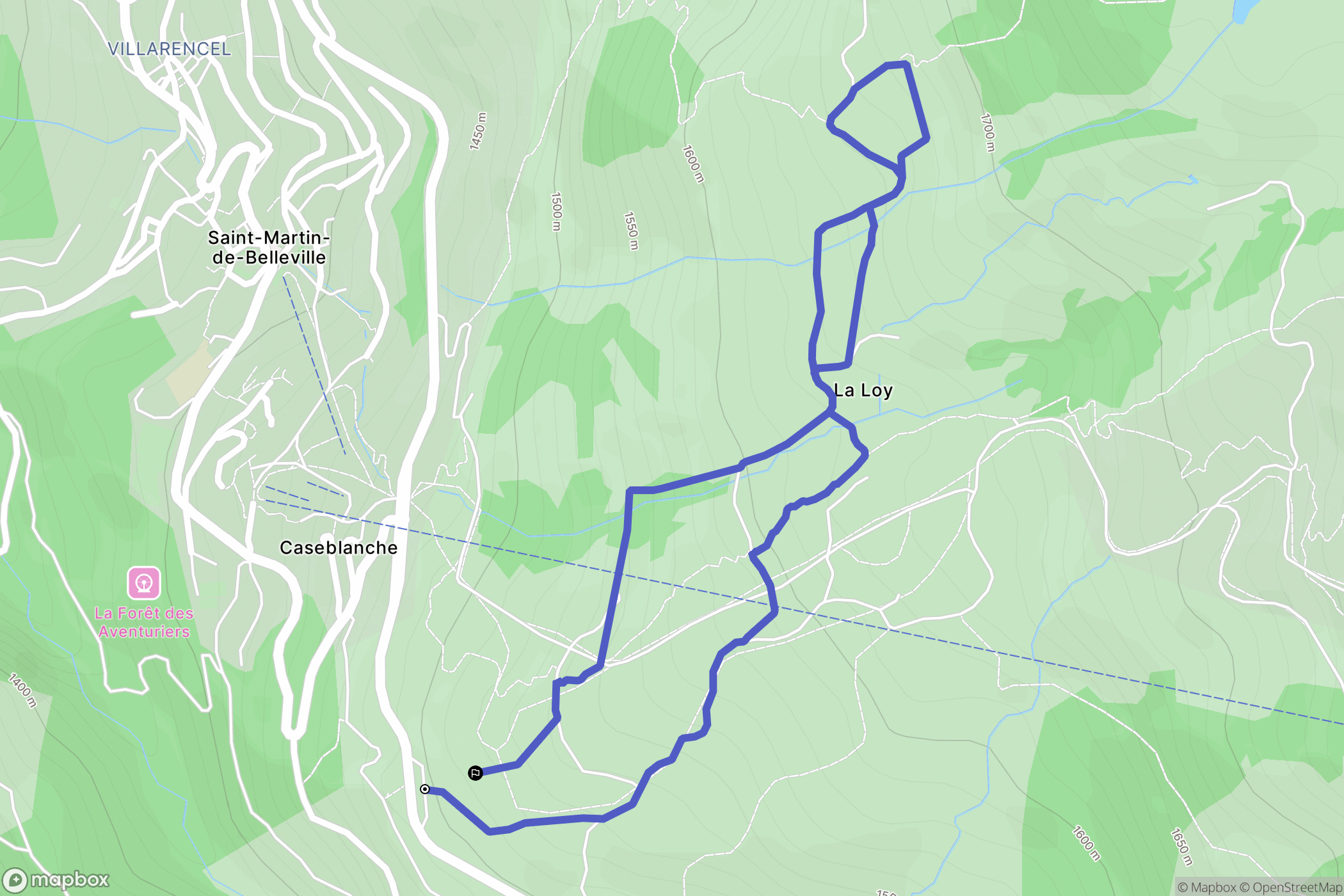 Les Belleville : carte du parcours de randonnée - France