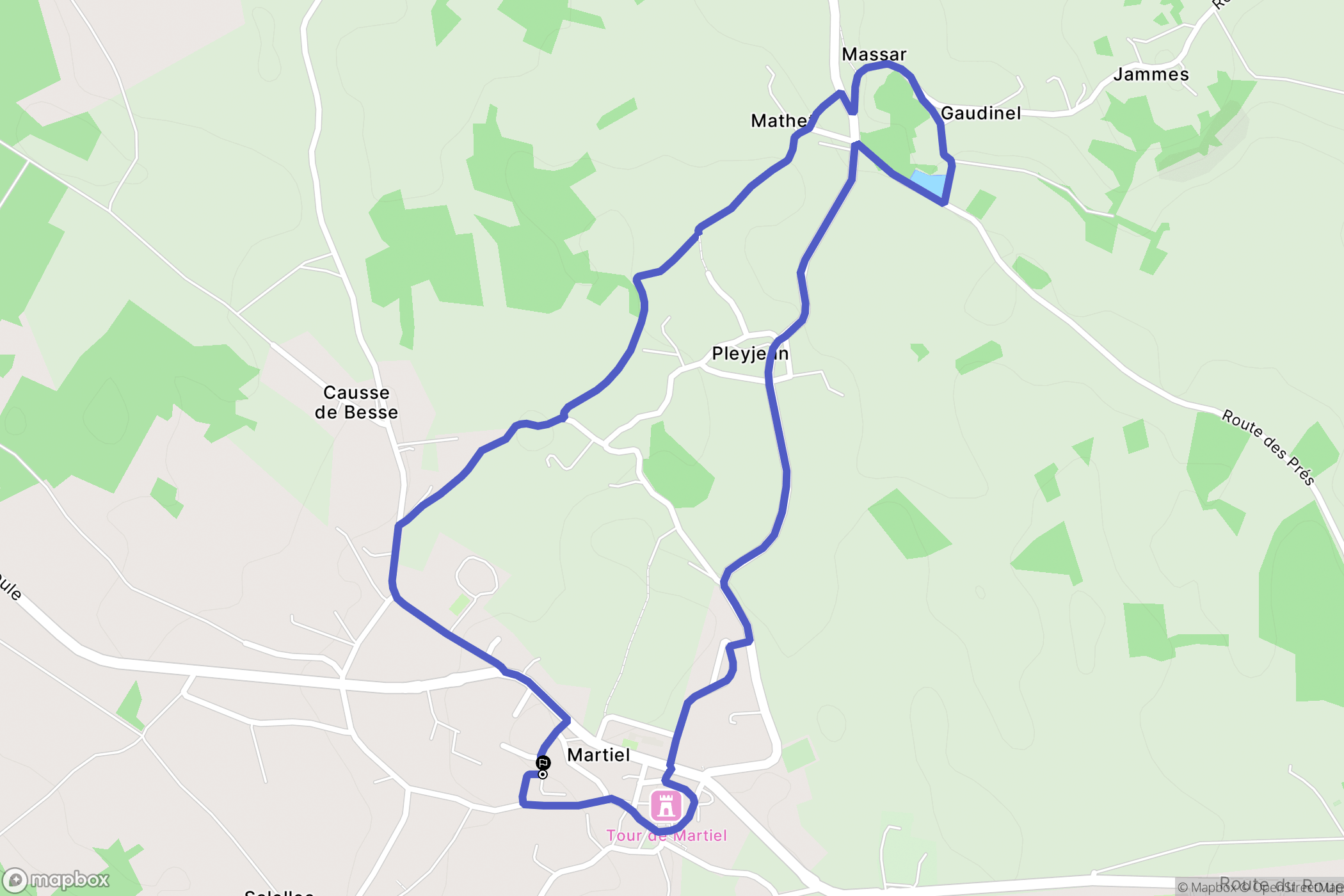 Martiel : carte du parcours de randonnée - France