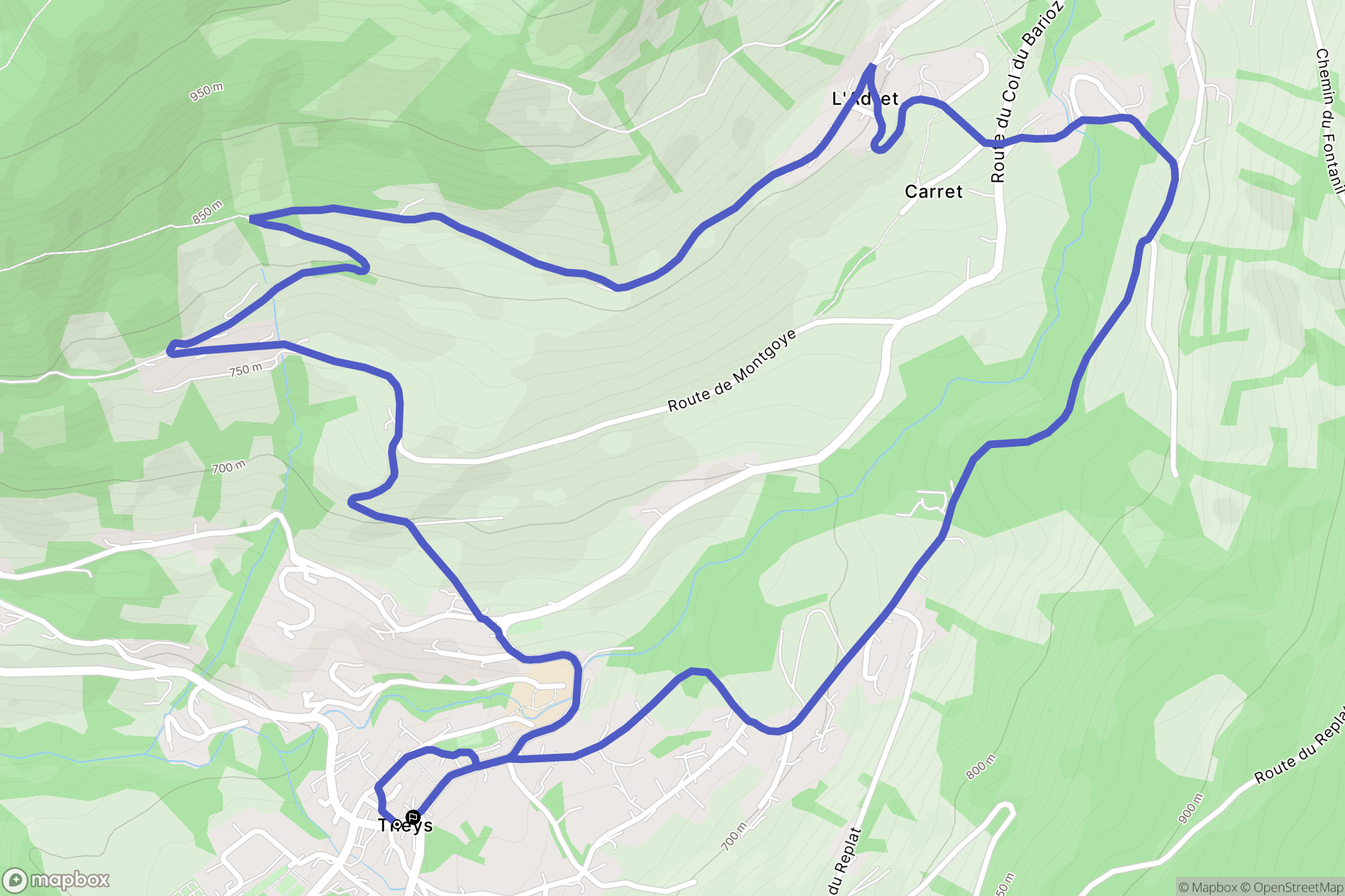 Theys : carte du parcours de randonnée - France