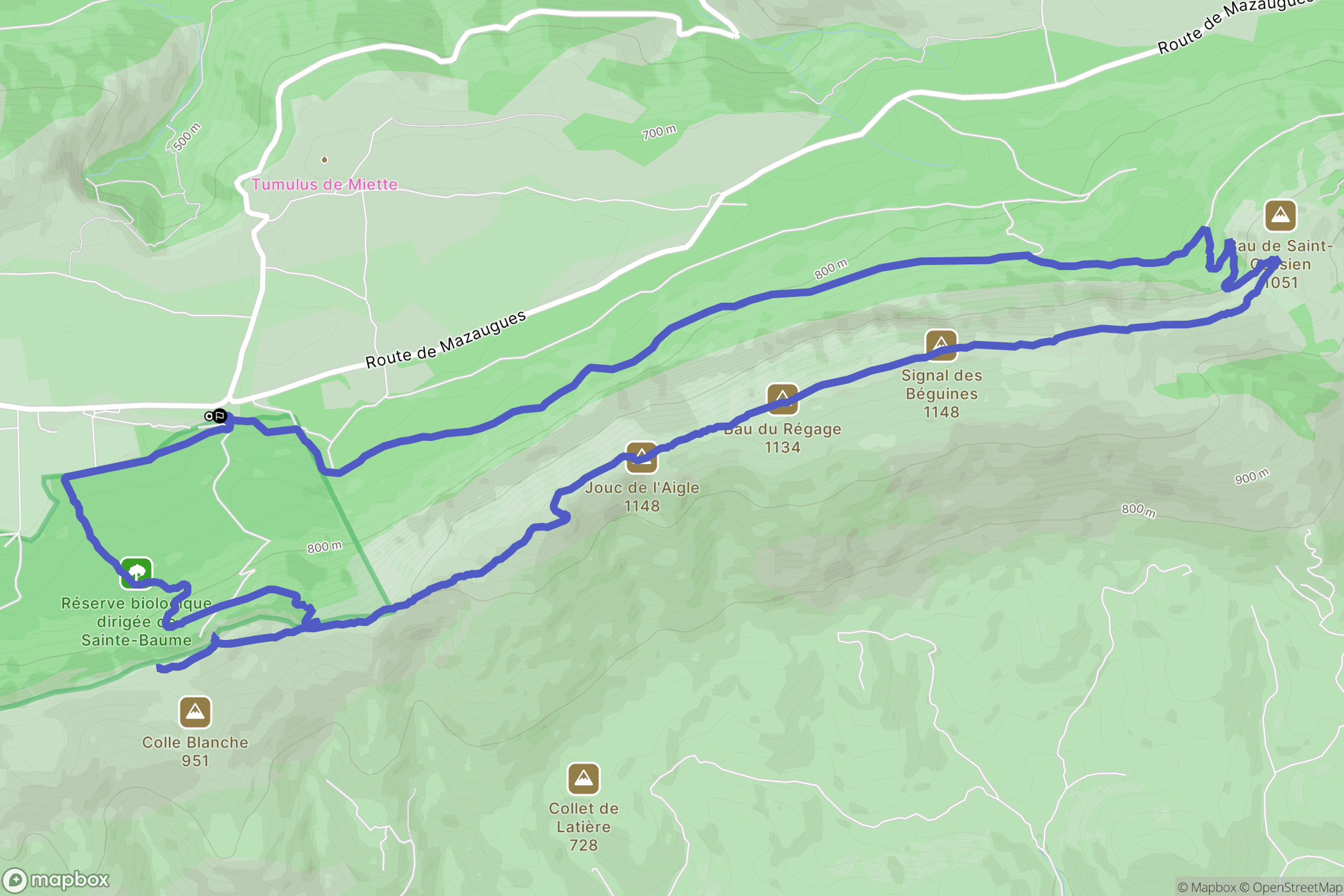 Plan-d'Aups-Sainte-Baume : carte du parcours de randonnée - France