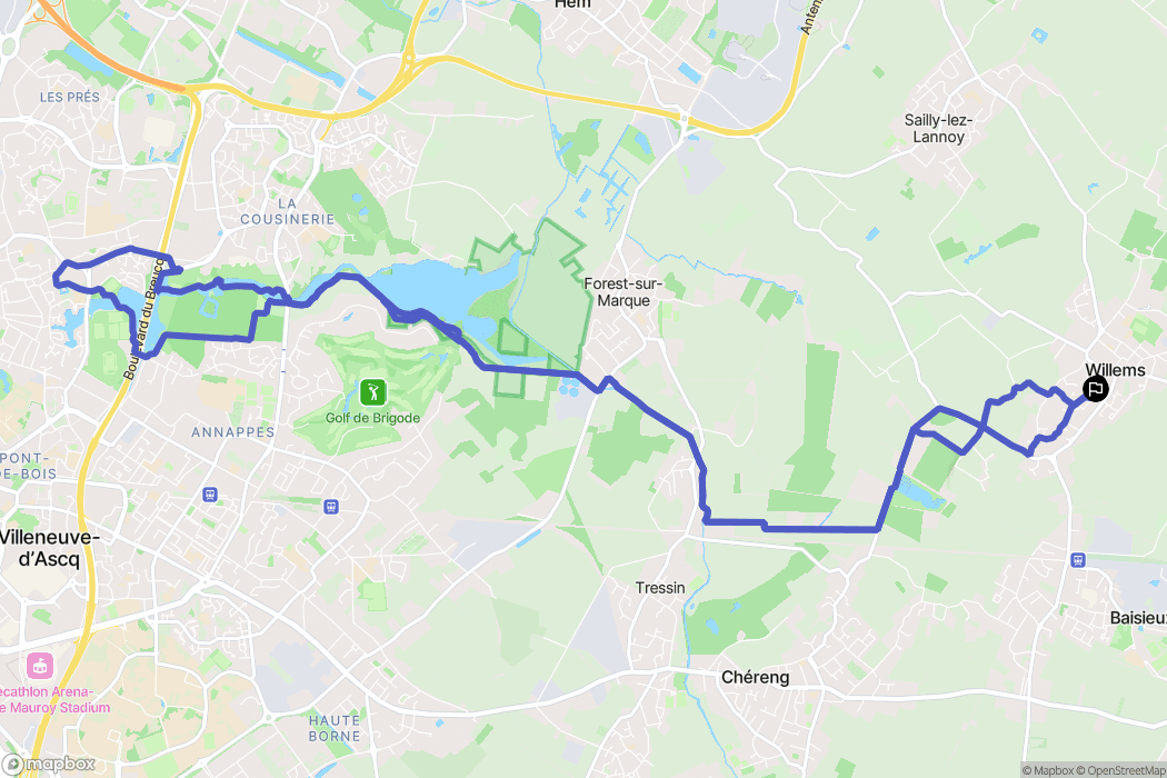 Willems : carte du parcours de randonnée - France