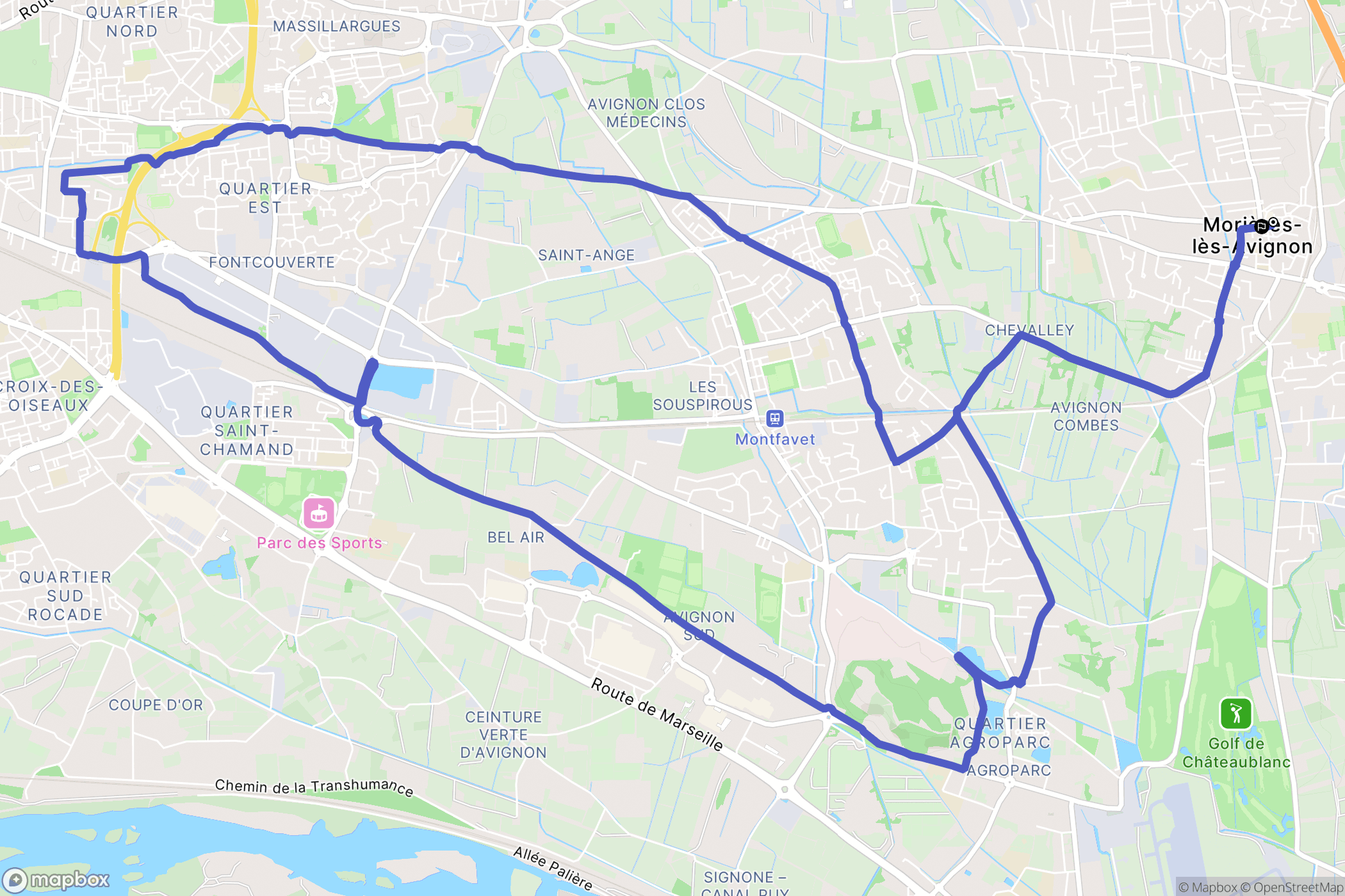 Morières-lès-Avignon : carte du parcours de randonnée - France