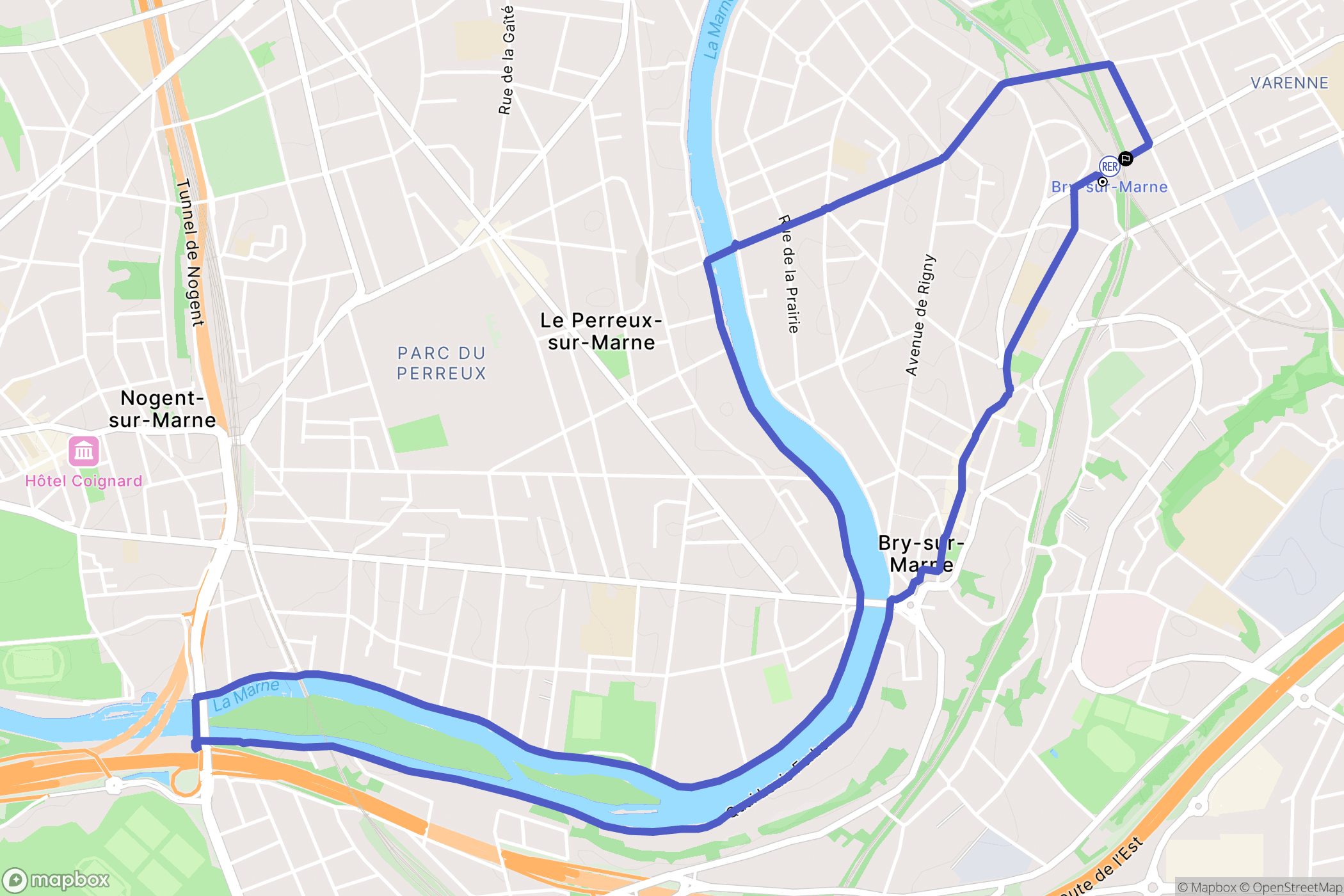 Bry-sur-Marne : carte du parcours de randonnée - France