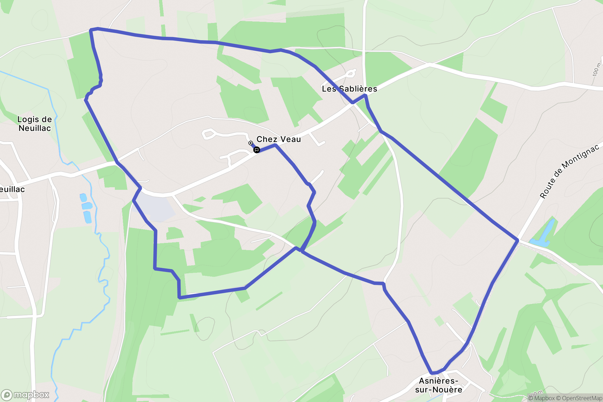 Asnières-sur-Nouère : carte du parcours de randonnée - France