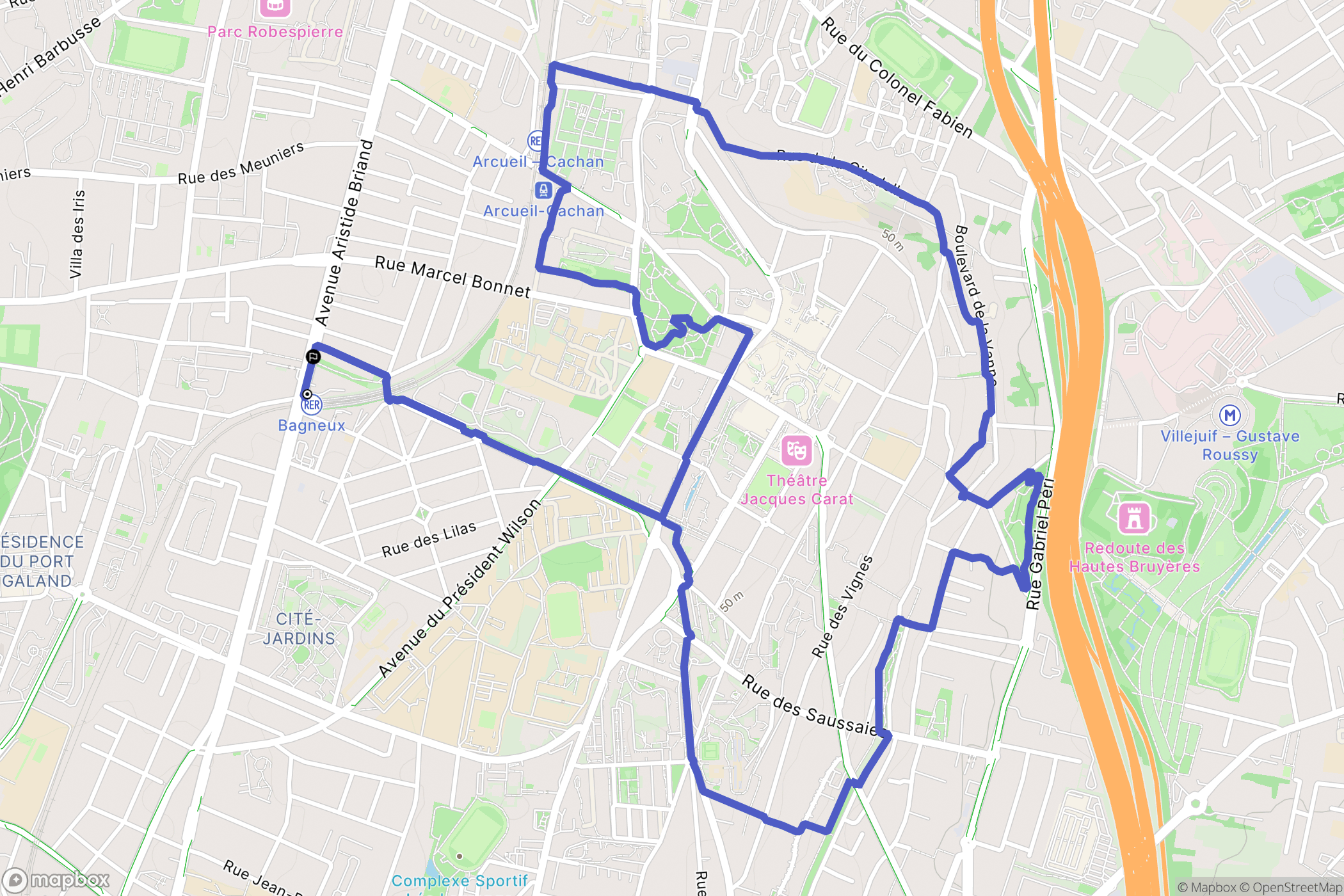 Cachan : carte du parcours de randonnée - France