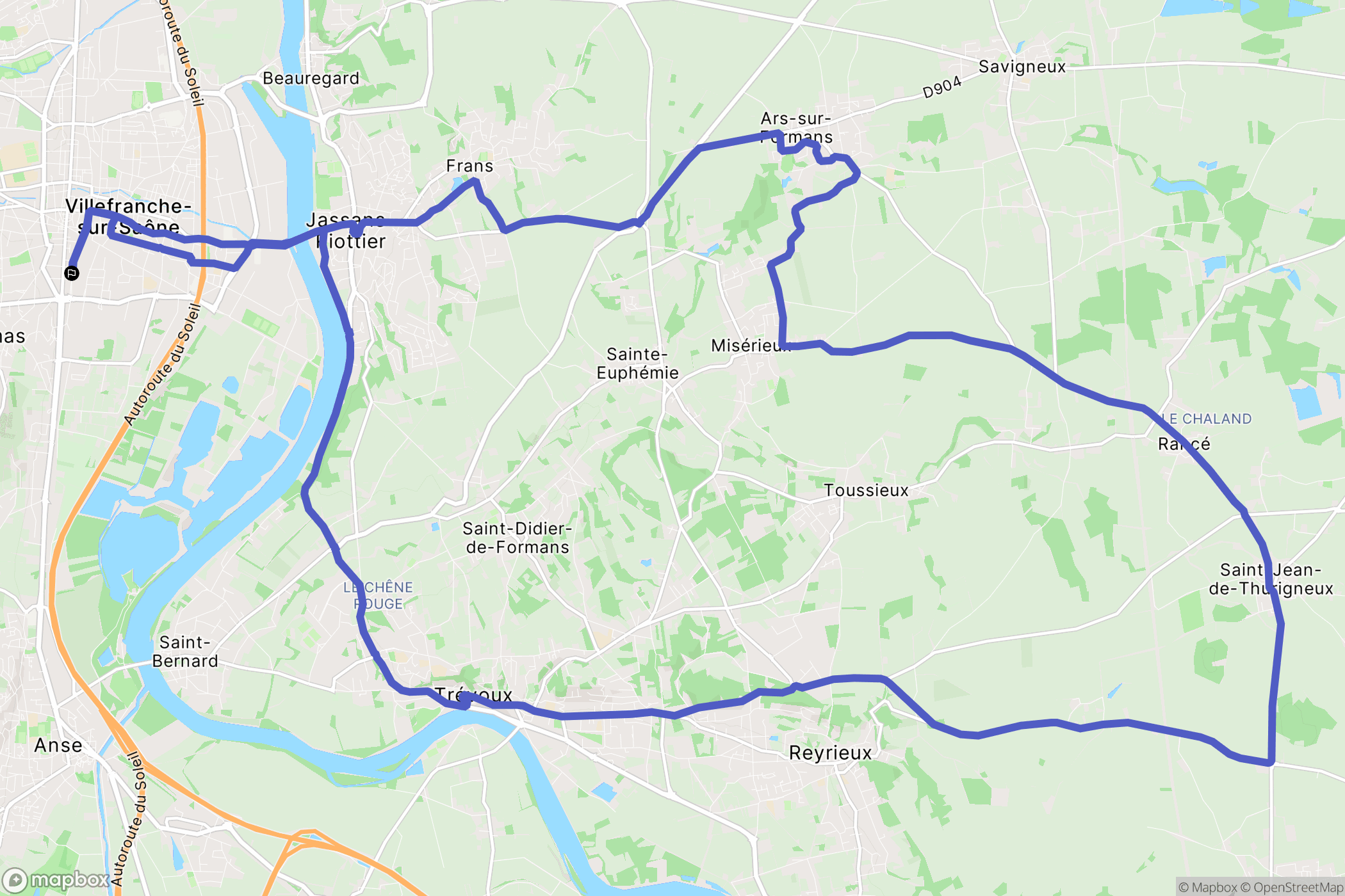 Villefranche sur Saône : carte du parcours de randonnée - France