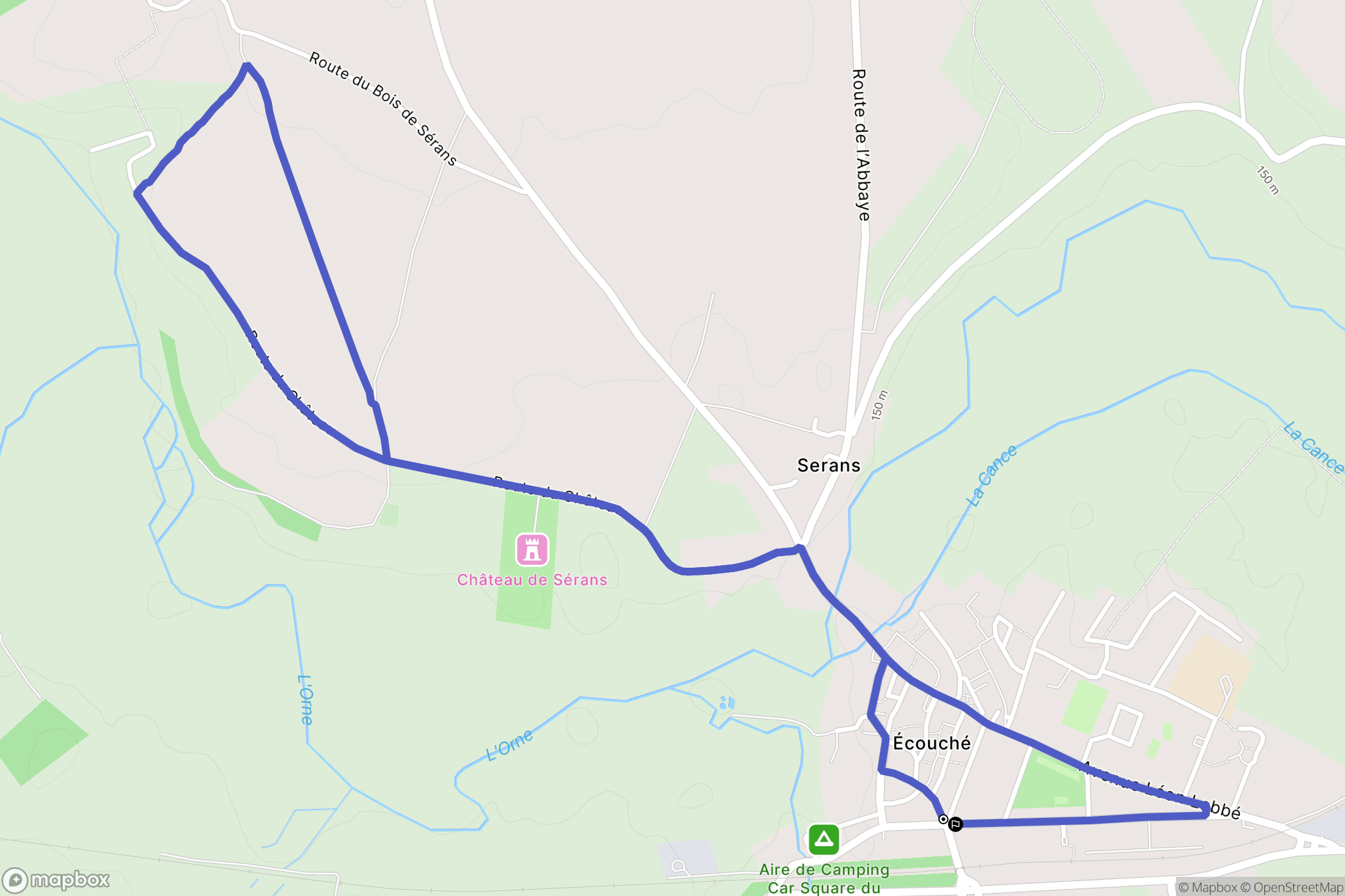 Écouché-les-Vallées : carte du parcours de randonnée - France