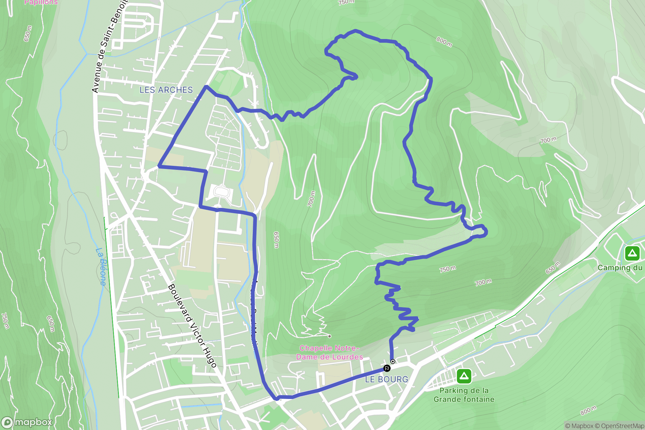 Digne-les-Bains : carte du parcours de randonnée - France