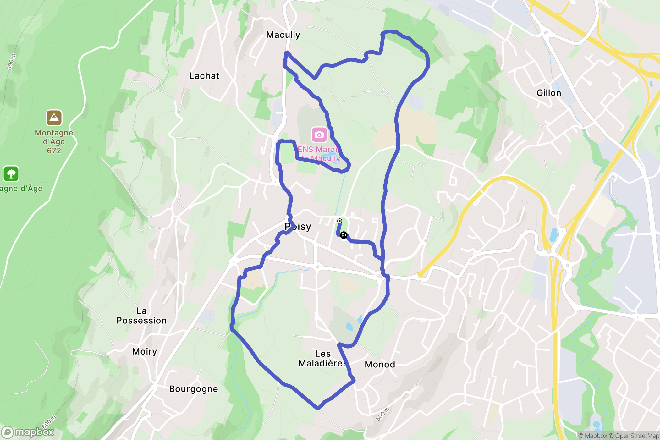 Poisy : carte du parcours de randonnée - France