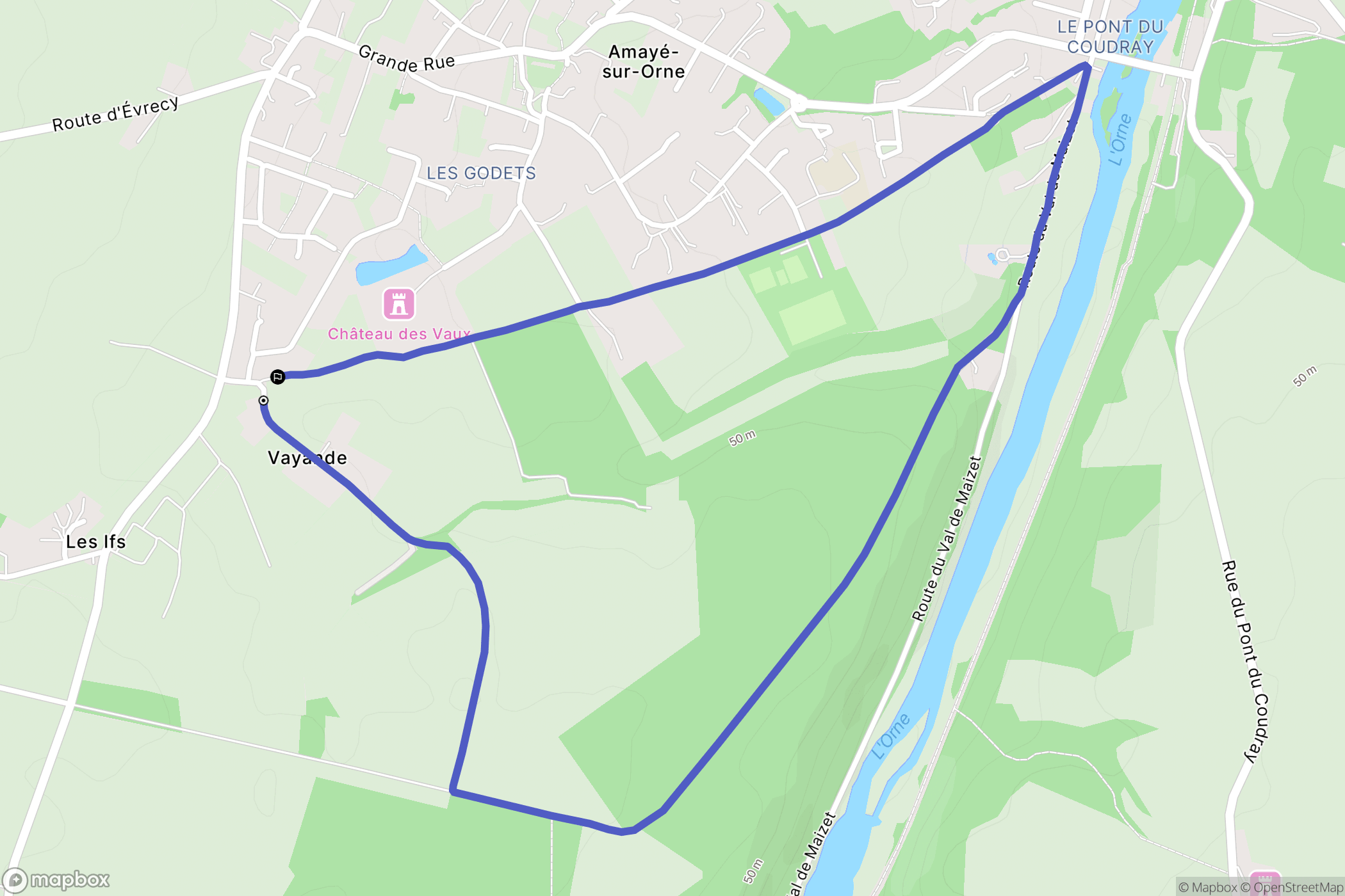 Amayé-sur-Orne : carte du parcours de randonnée - France