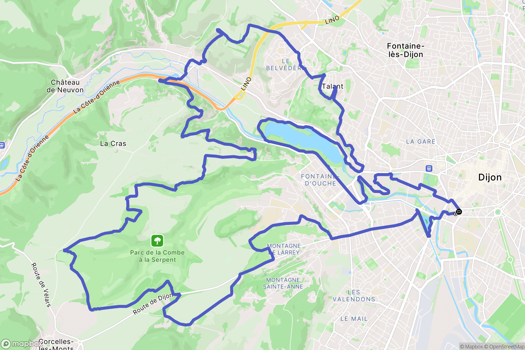 Dijon : carte du parcours de randonnée - France