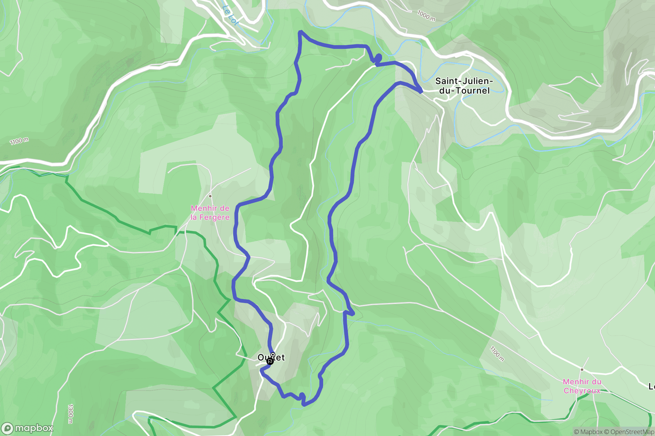 Mont Lozère et Goulet : carte du parcours de randonnée - France