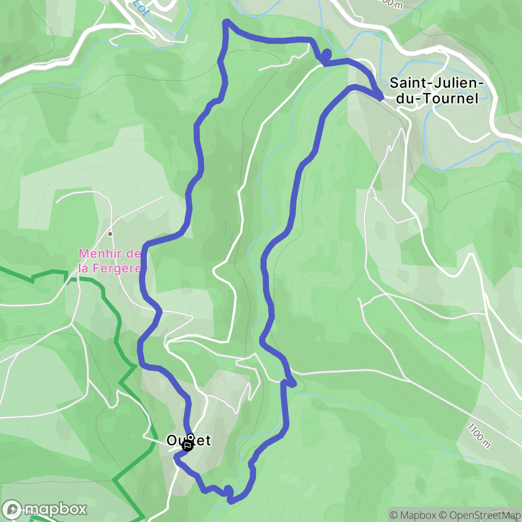Mont Lozère et Goulet : carte du parcours de randonnée - France