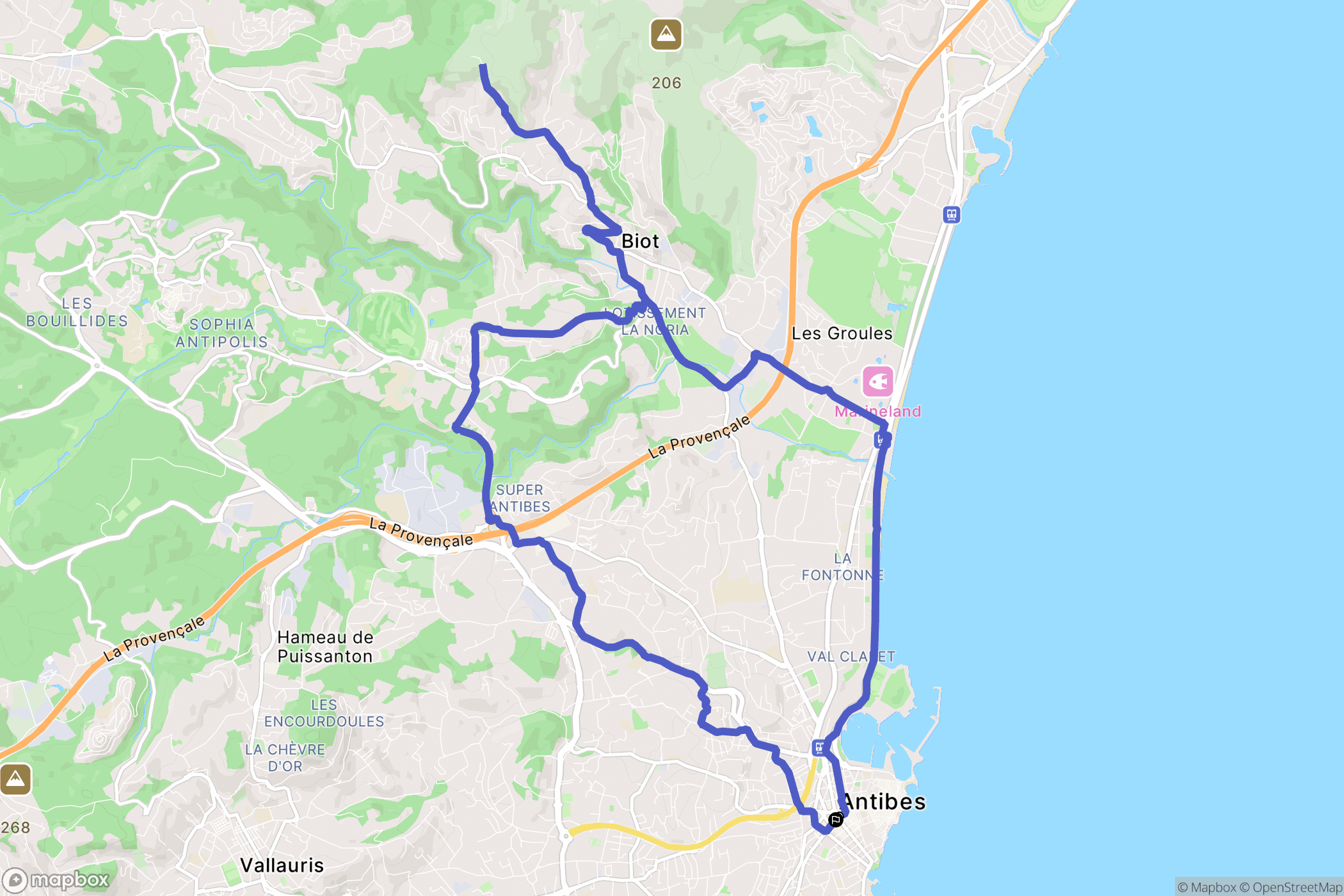 Antibes : carte du parcours de randonnée - France