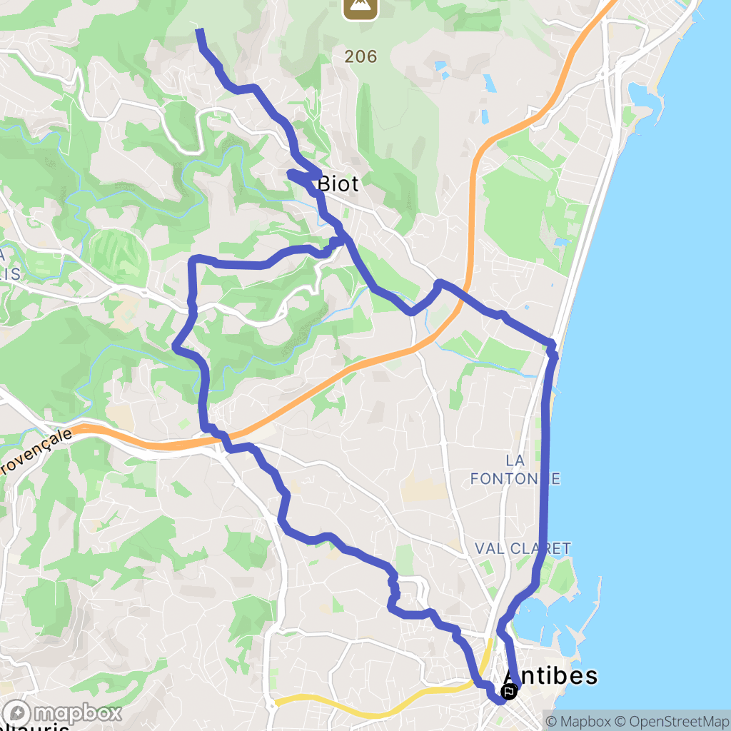 Antibes : carte du parcours de randonnée - France