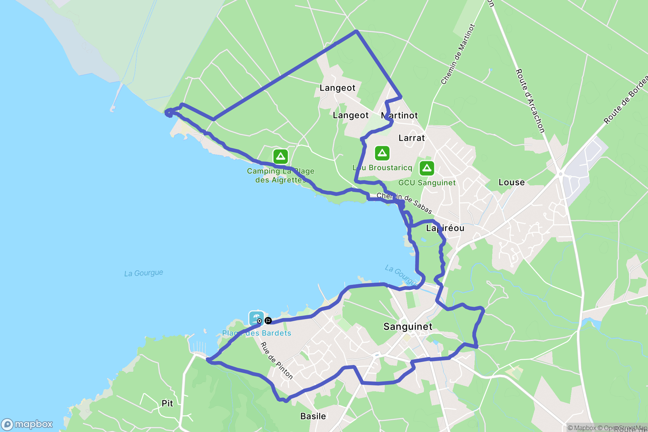 Sanguinet : carte du parcours de randonnée - France