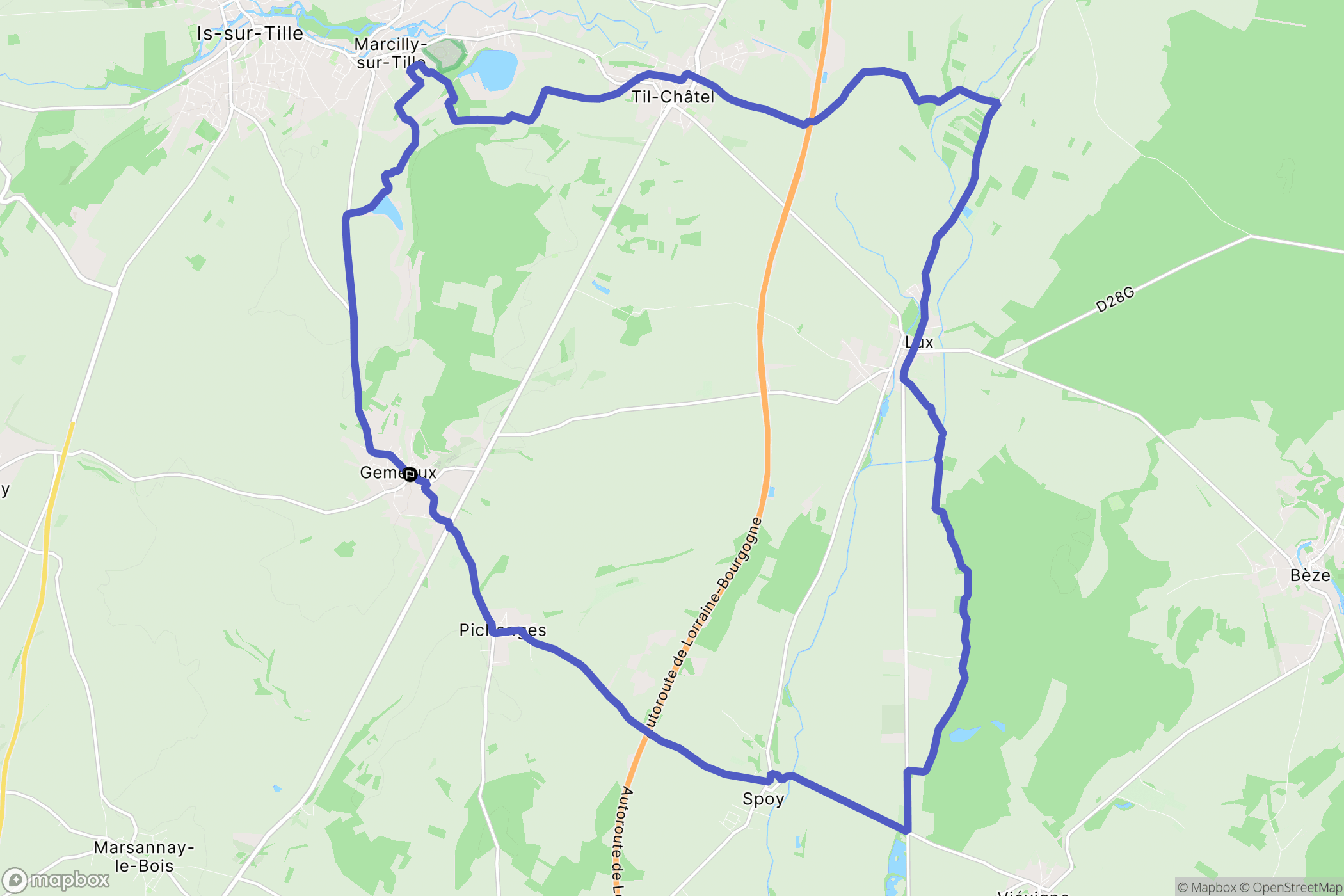 Gemeaux : carte du parcours de randonnée - France