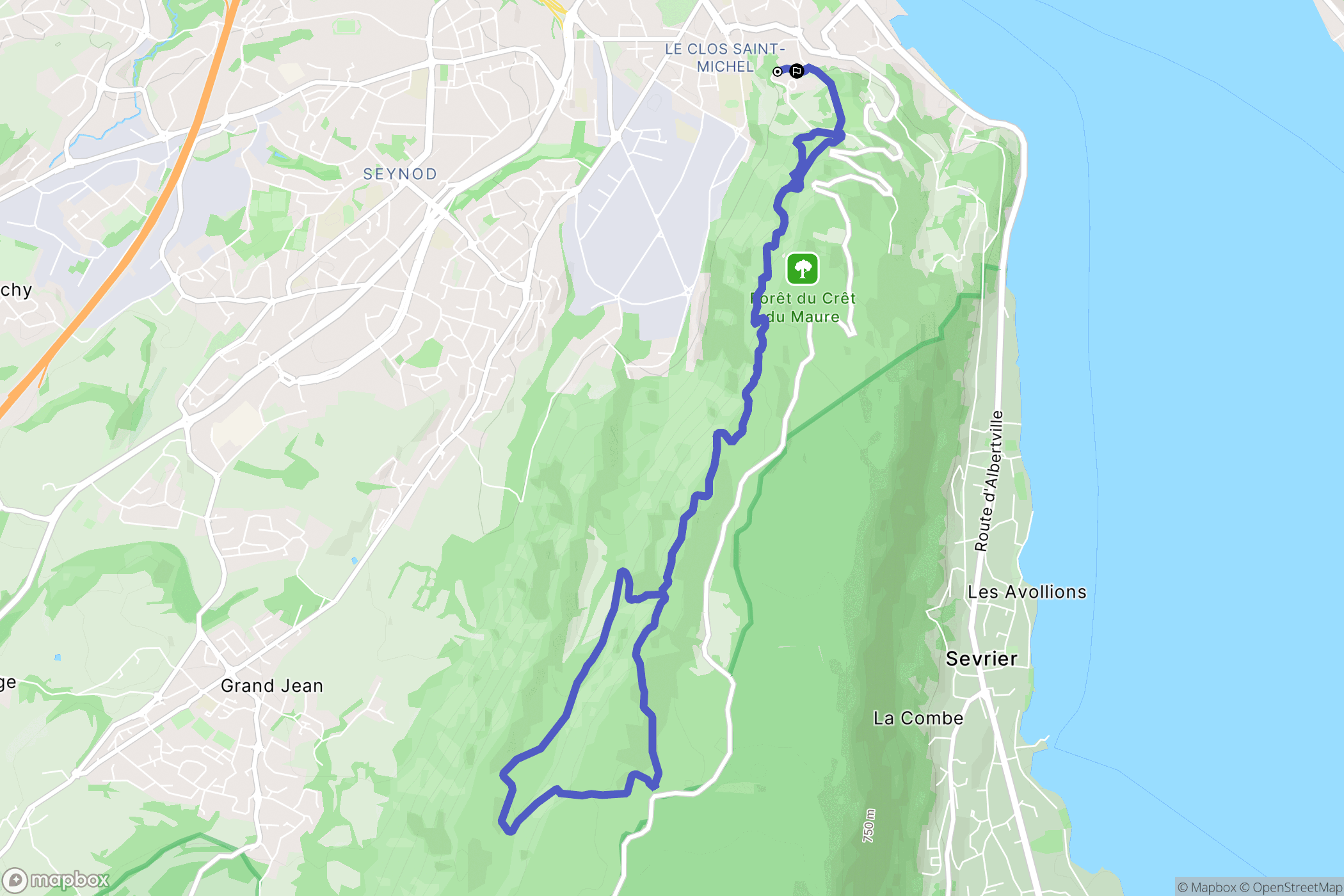 Annecy : carte du parcours de randonnée - France