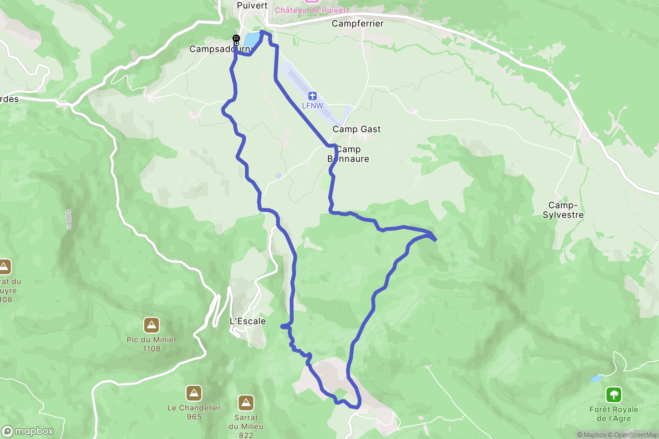Puivert : carte du parcours de randonnée - France
