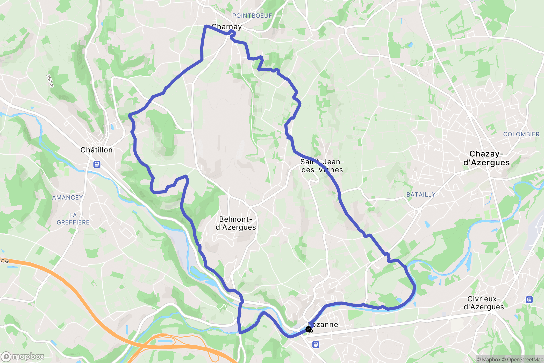 Lozanne : carte du parcours de randonnée - France