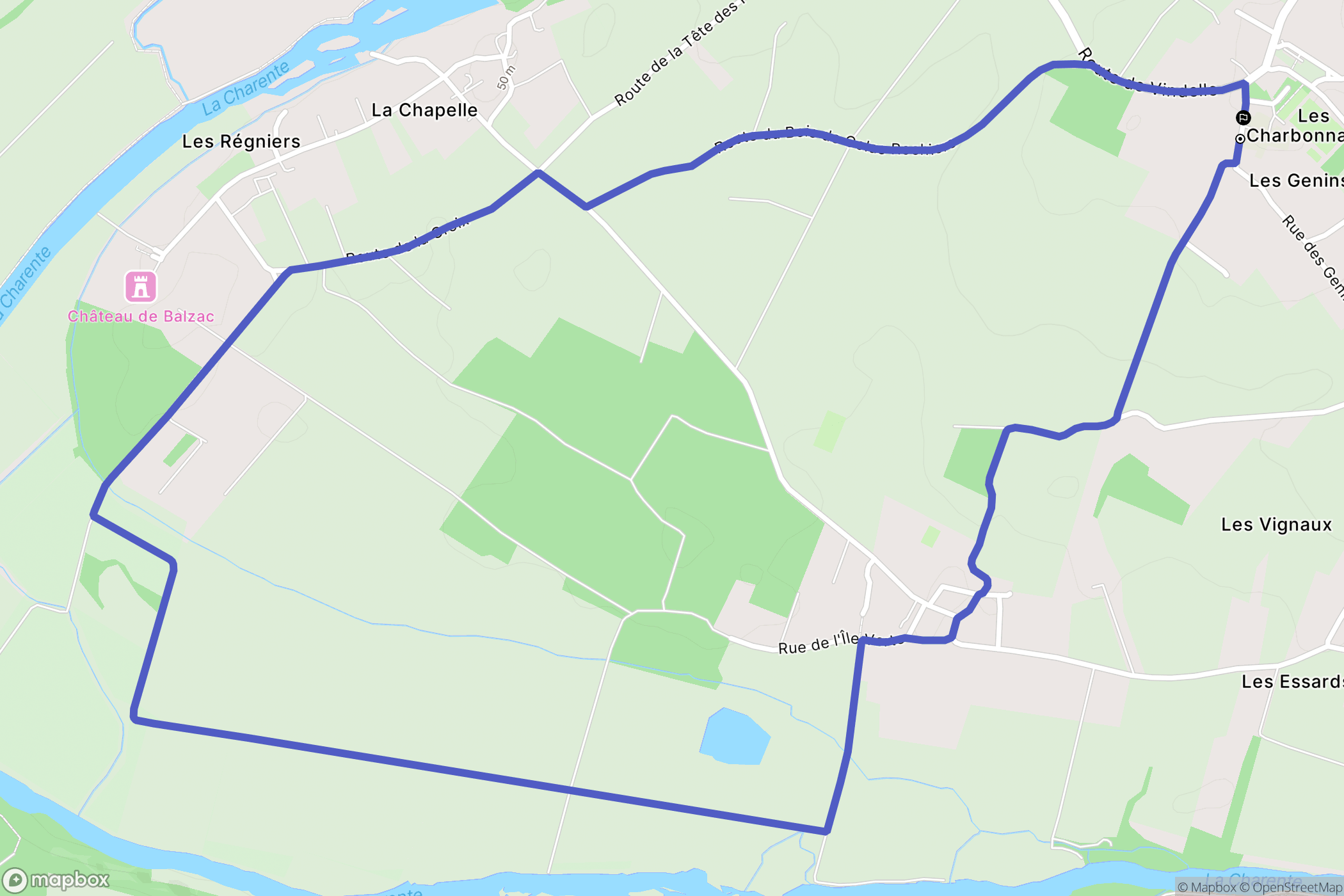 Balzac : carte du parcours de randonnée - France
