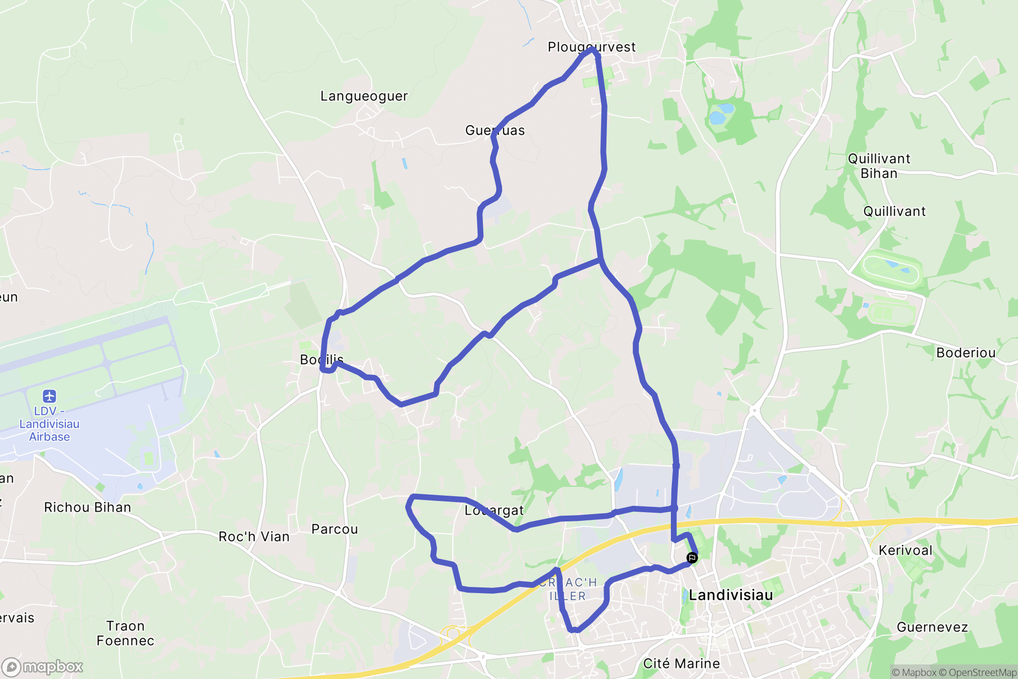 Landivisiau : carte du parcours de randonnée - France
