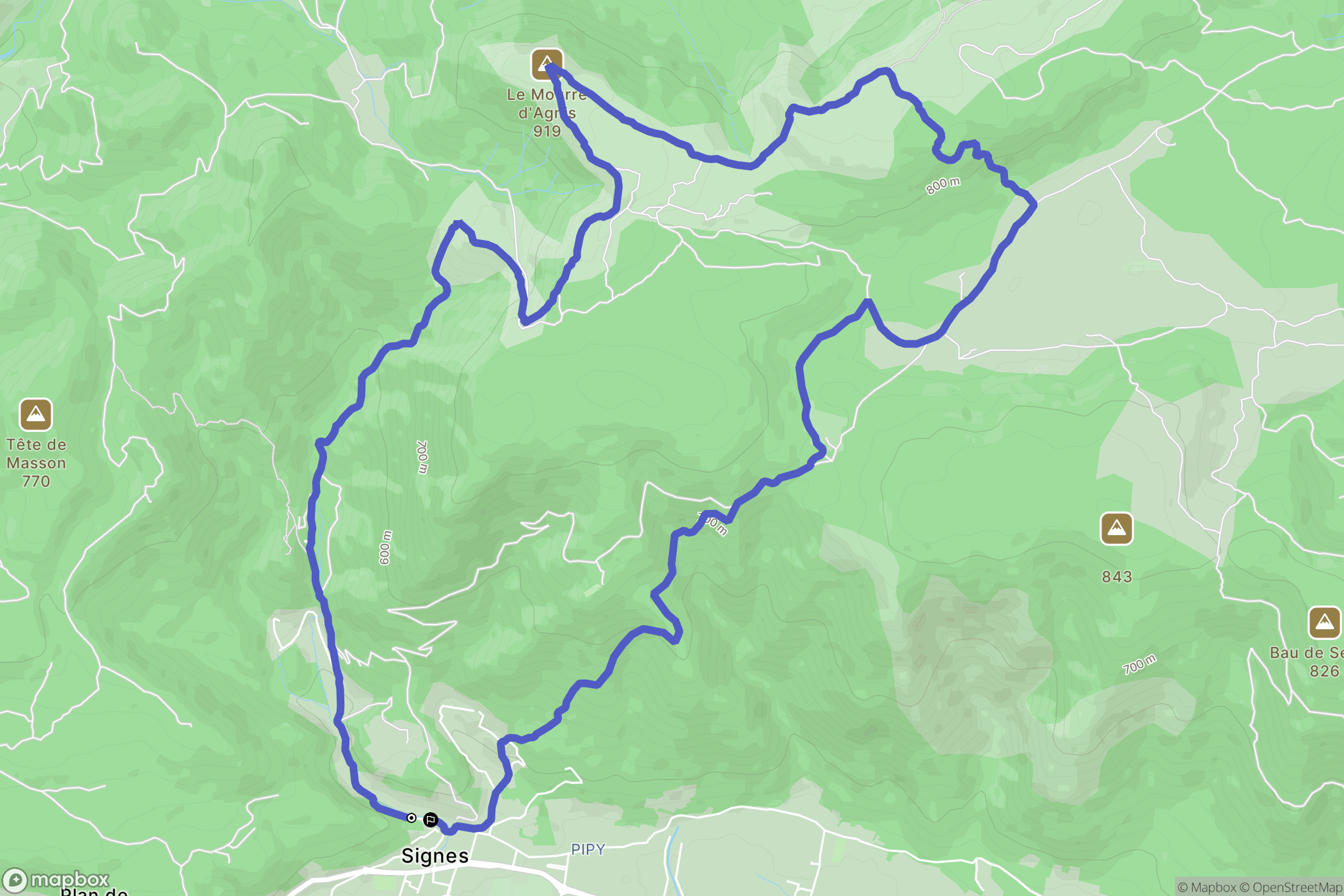 Signes : carte du parcours de randonnée - France