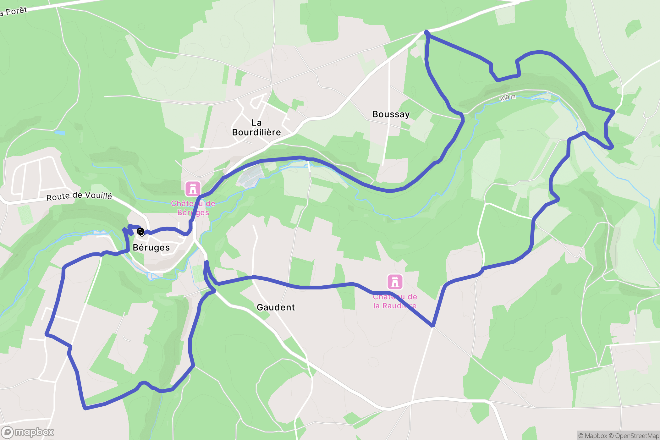 Béruges : carte du parcours de randonnée - France