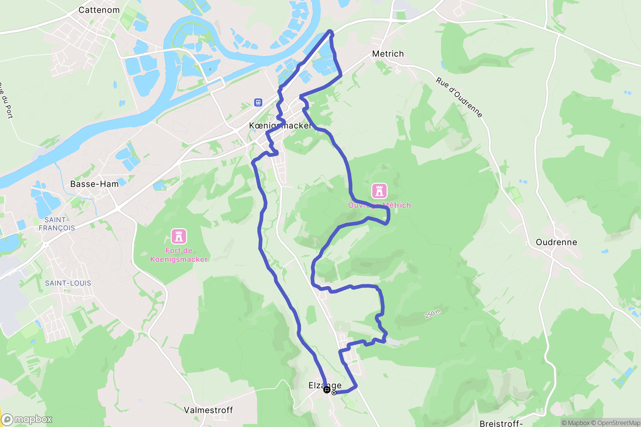 Elzange : carte du parcours de randonnée - France