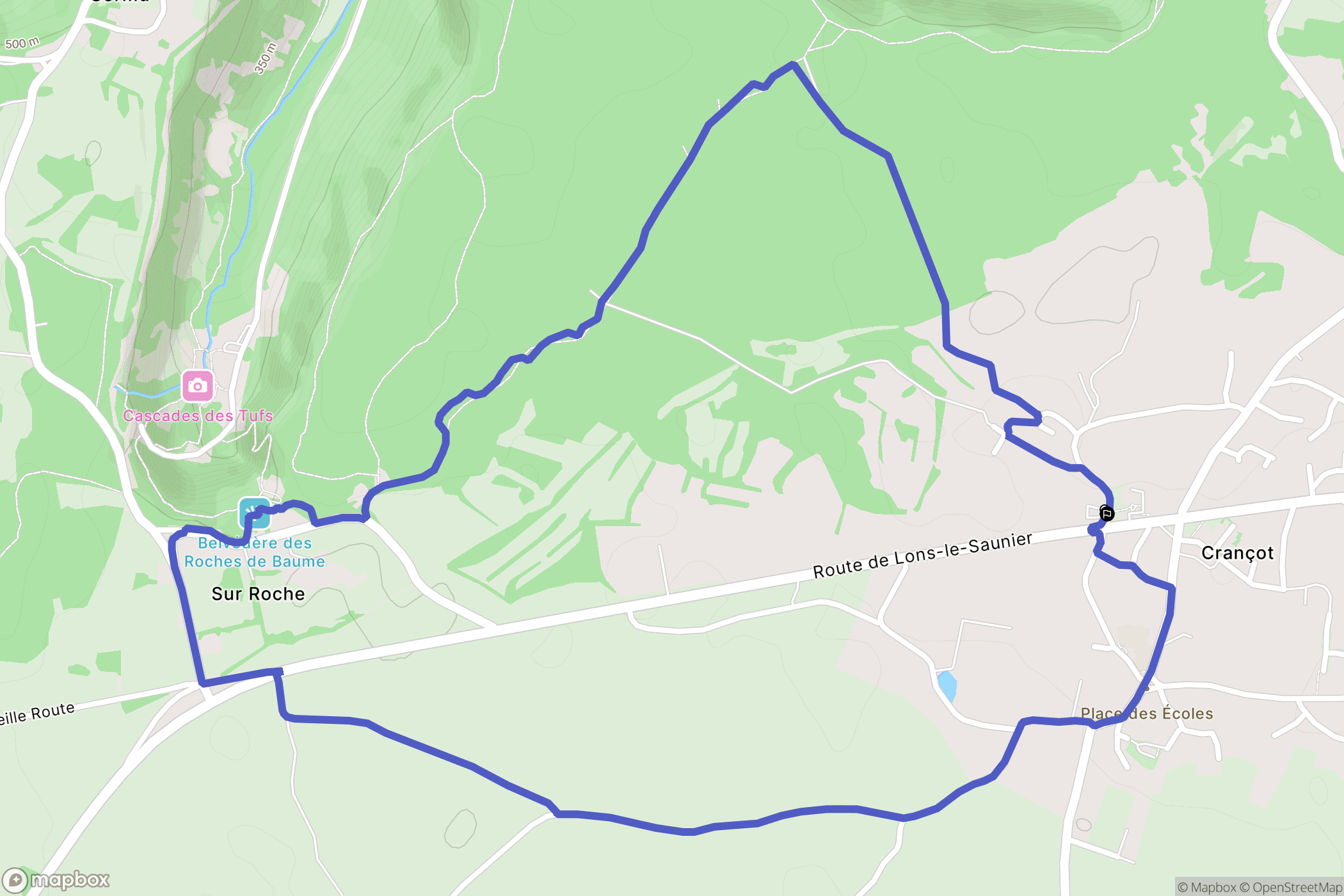 Crançot : carte du parcours de randonnée - France