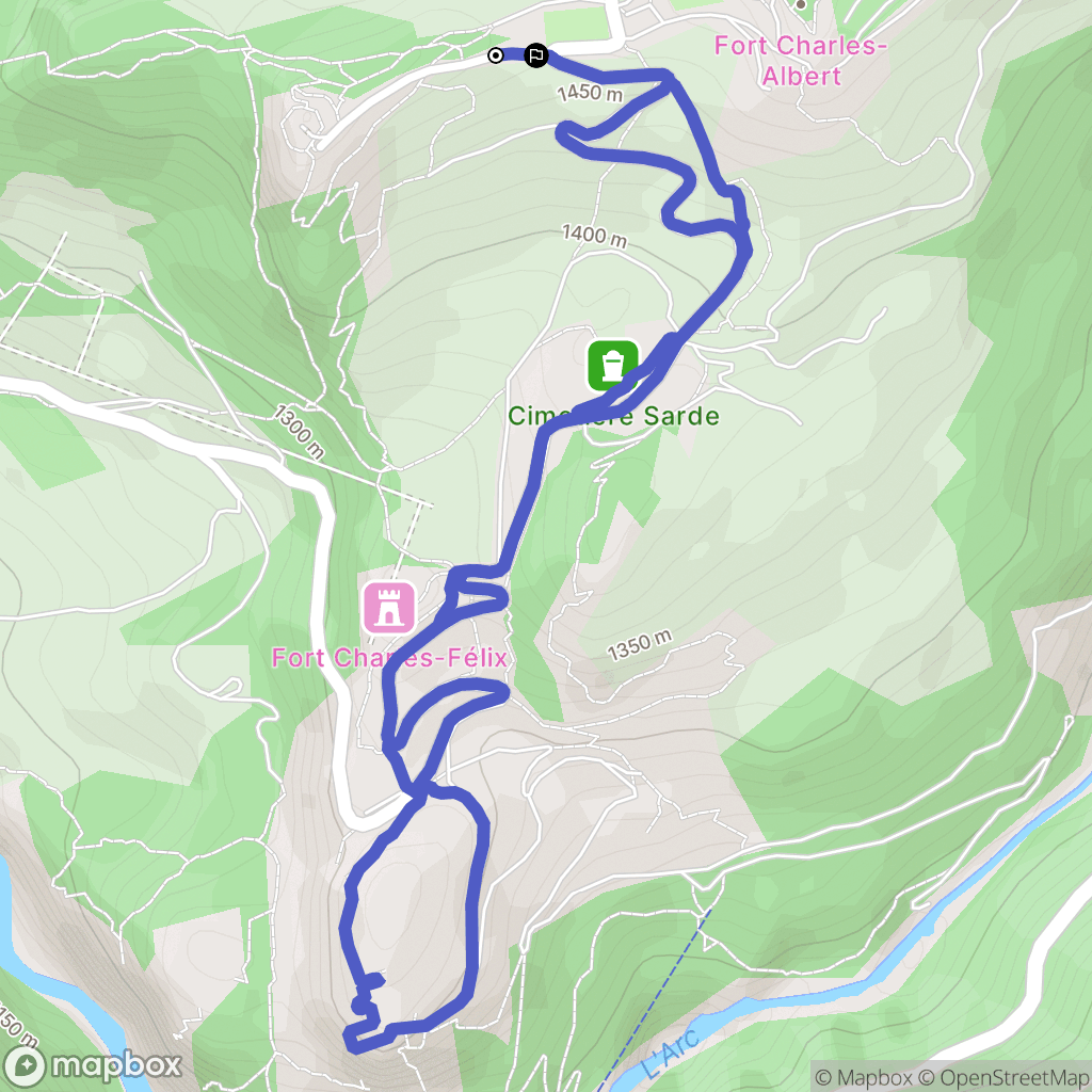 Aussois : carte du parcours de randonnée - France
