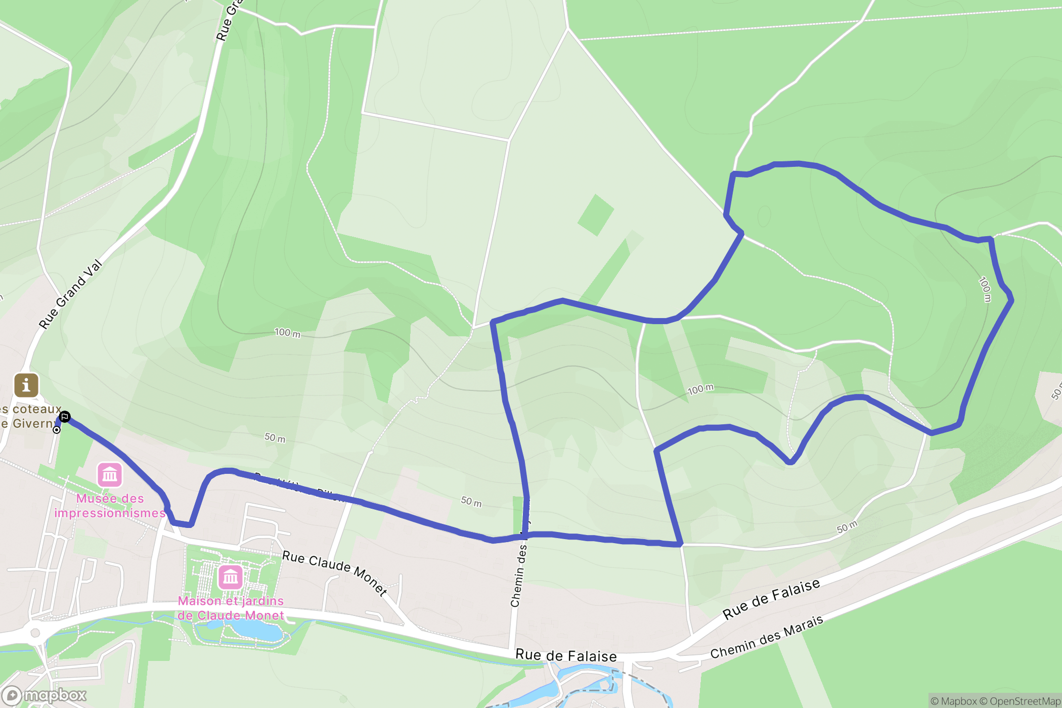 Giverny : carte du parcours de randonnée - France