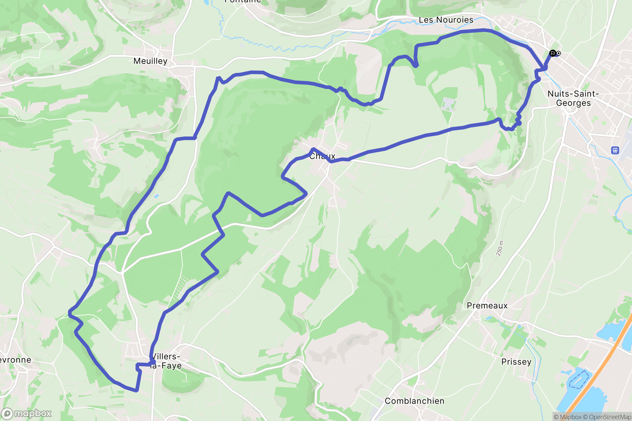 Nuits-Saint-Georges : carte du parcours de randonnée - France